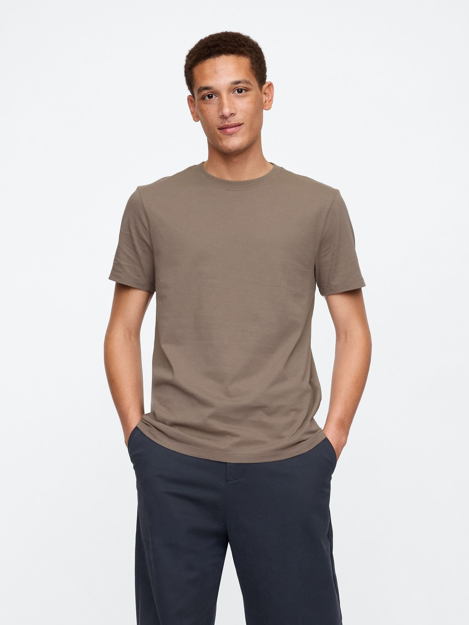 Light Brown Everyday 100% Cotton Crew Neck T-Shirt - Image 1 of 5