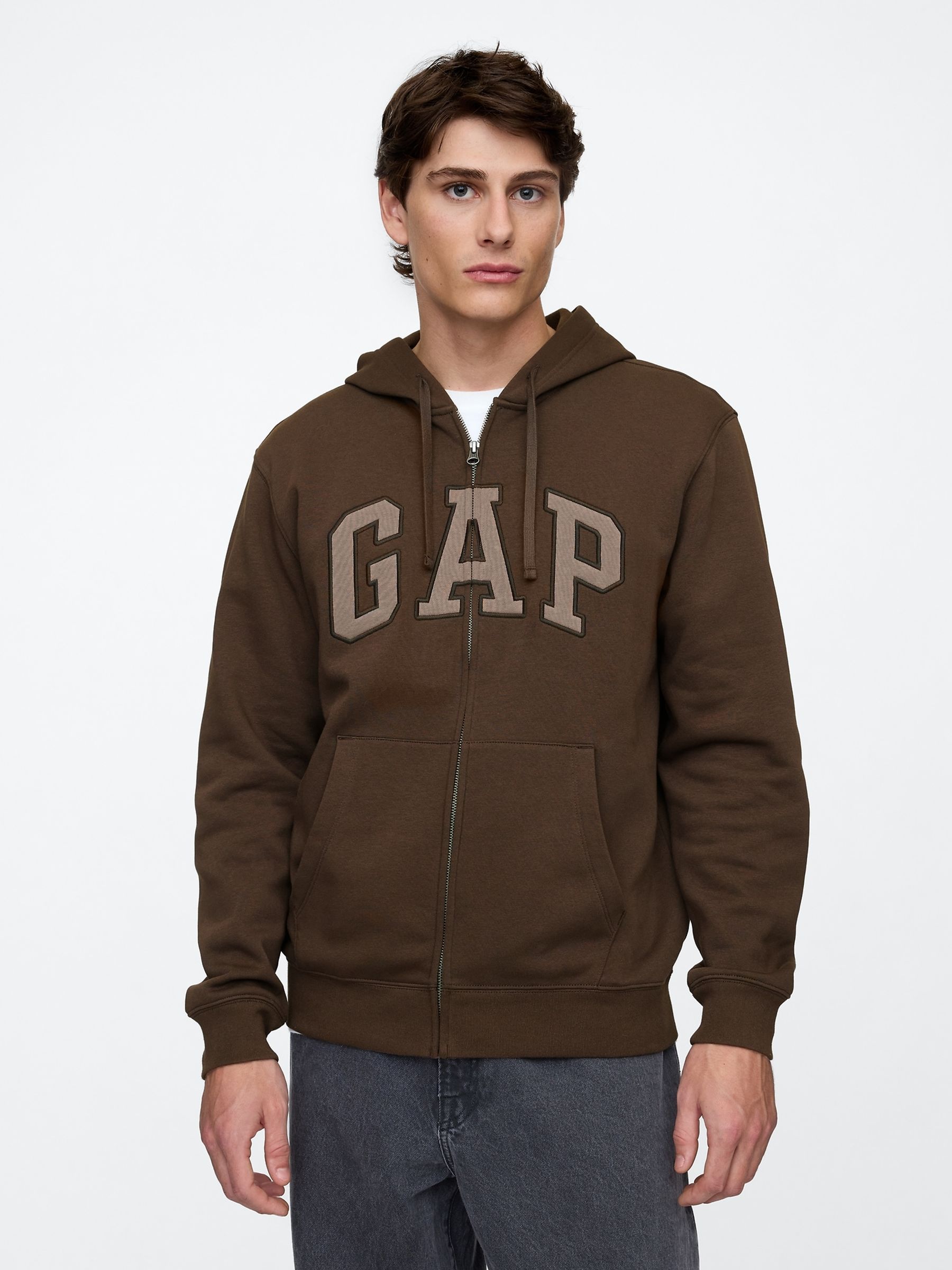Brown Relaxed Logo Zip Up Hoodie - Image 1 of 4