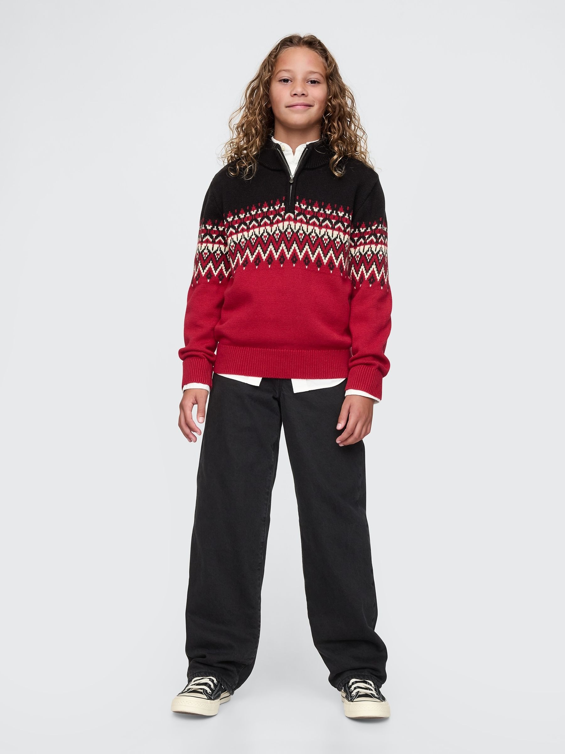 Red Fair Isle Half-Zip Pullover Jumper (4-13yrs) - Image 3 of 5