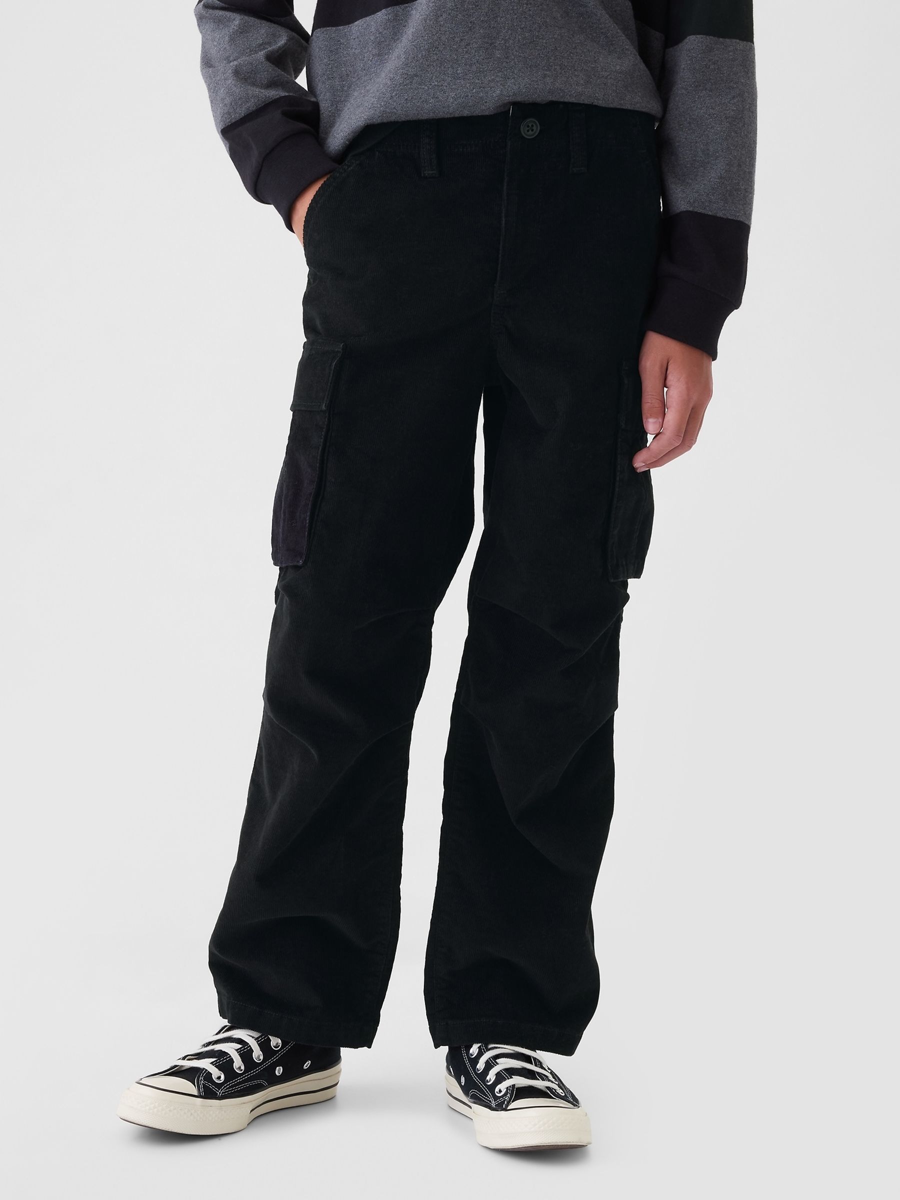 Black Corduroy Cargo Baggy Trousers (5-13yrs) - Image 2 of 5