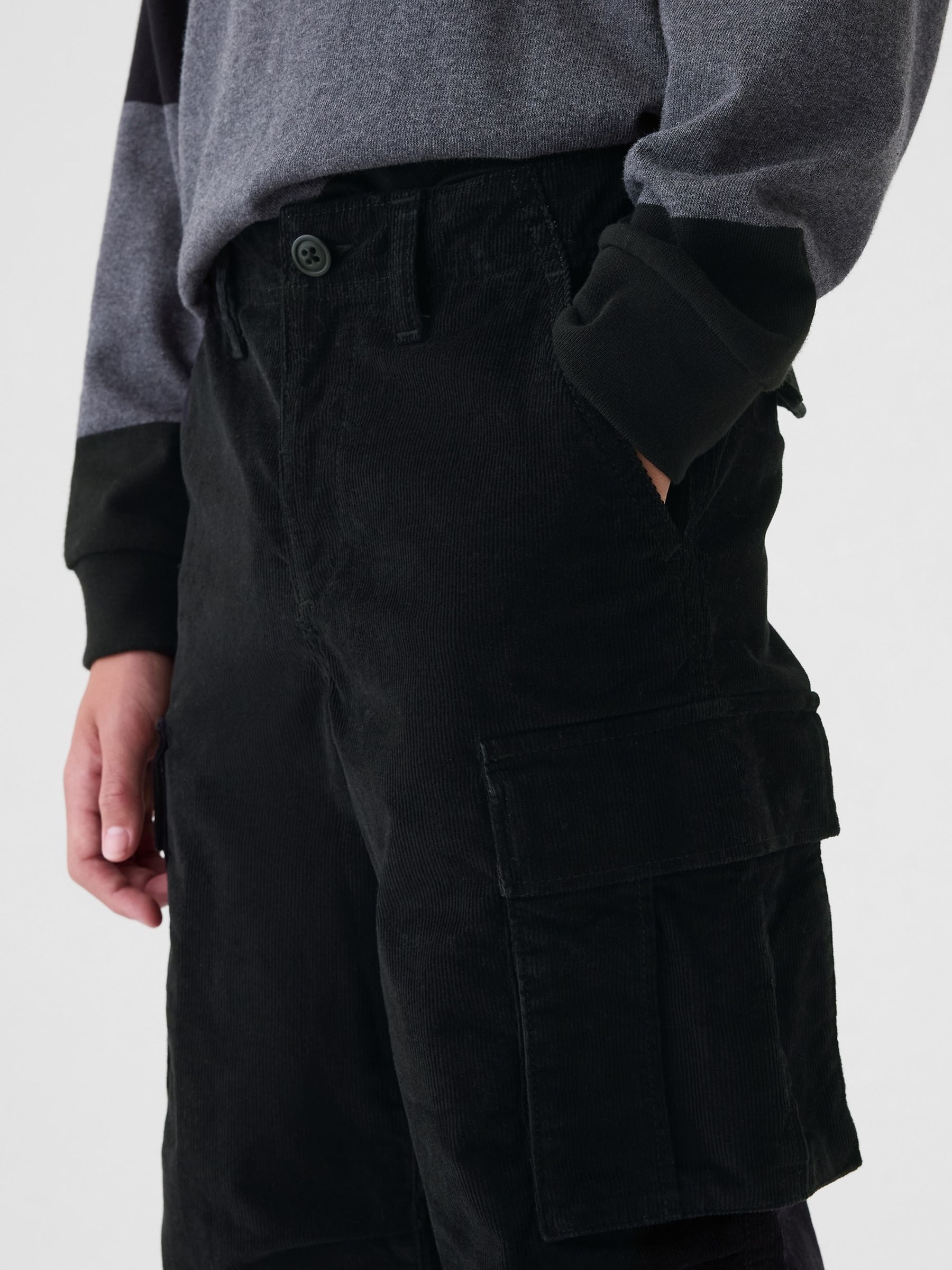 Black Corduroy Cargo Baggy Trousers (5-13yrs) - Image 4 of 5