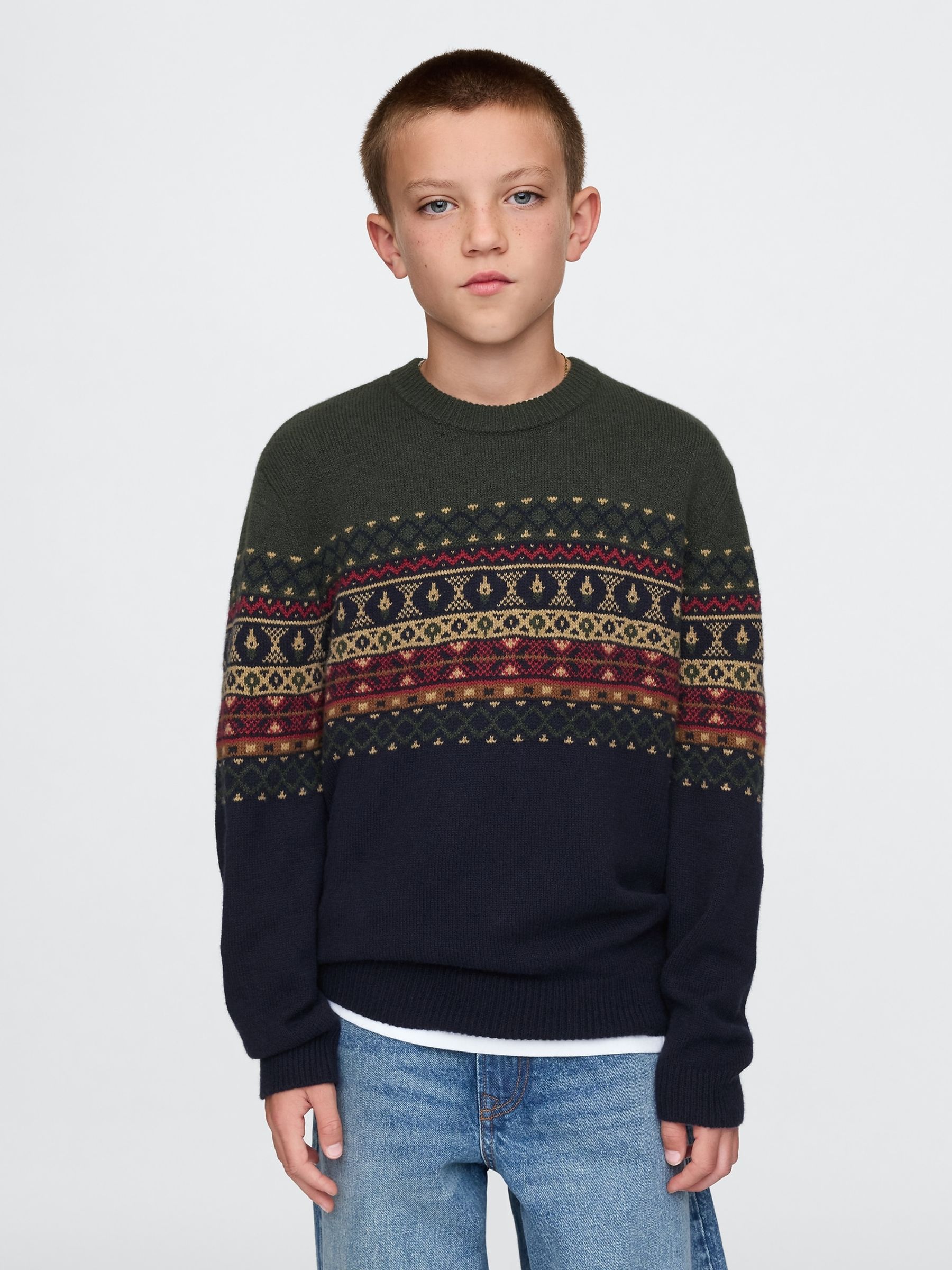 Green & Blue CashSoft Fair Isle Christmas Jumper (4-13yrs) - Image 1 of 5