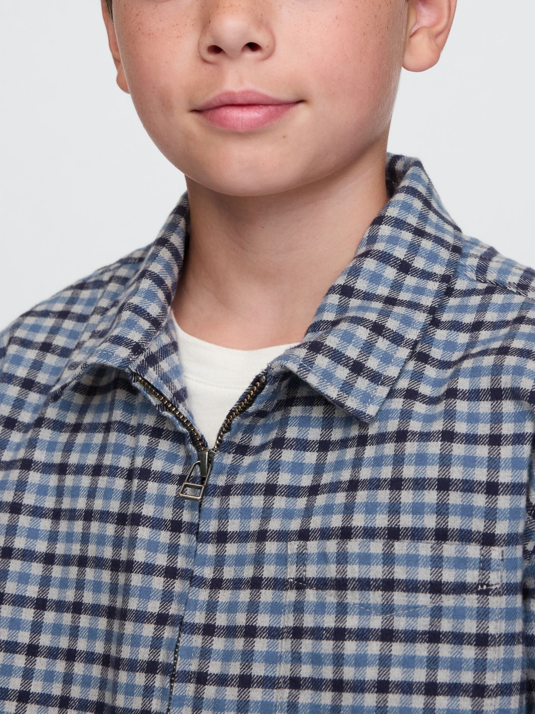 Blue Organic Cotton Flannel Full-Zip Shirt (4-13yrs) - Image 4 of 5