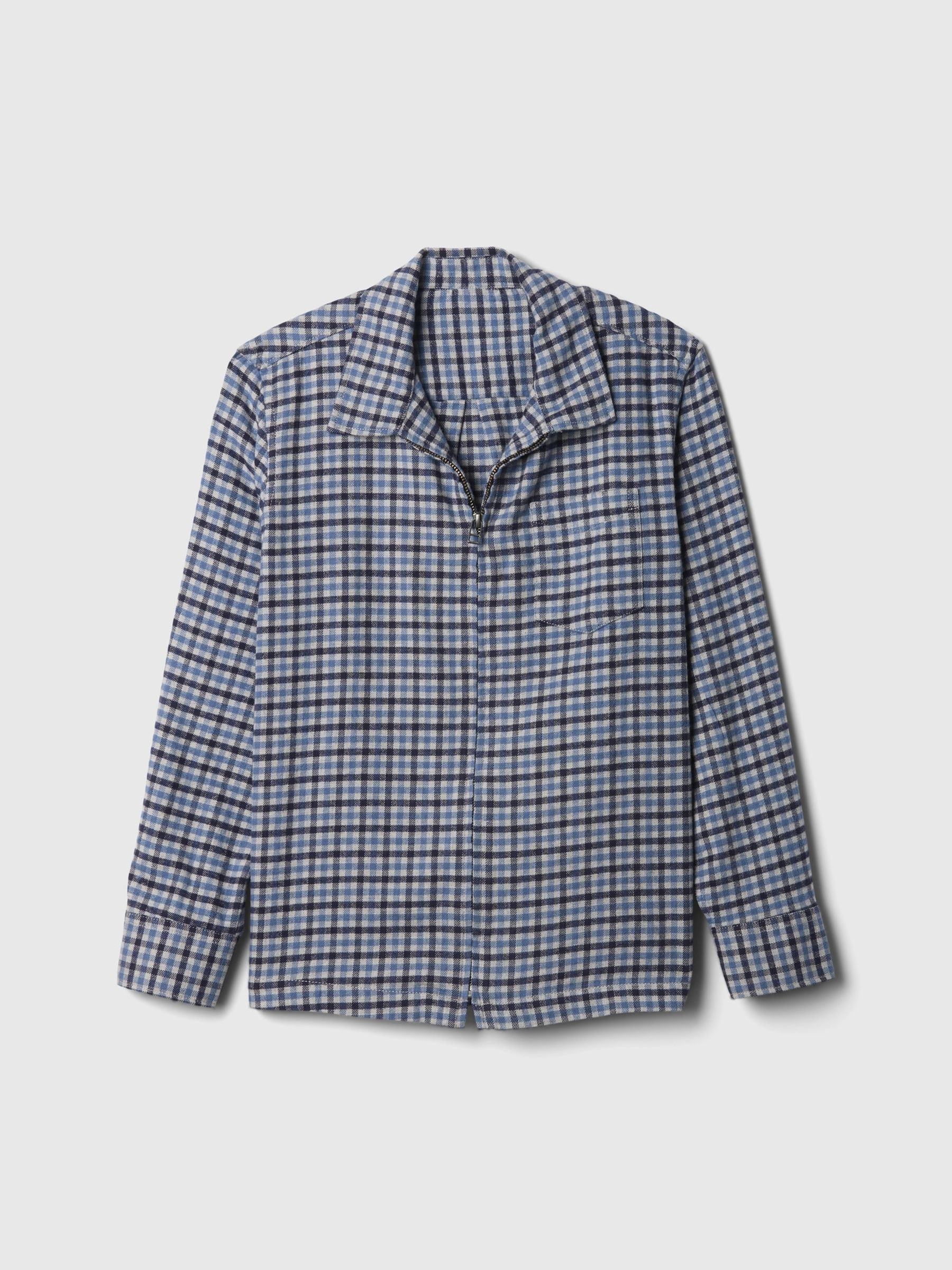 Blue Organic Cotton Flannel Full-Zip Shirt (4-13yrs) - Image 5 of 5