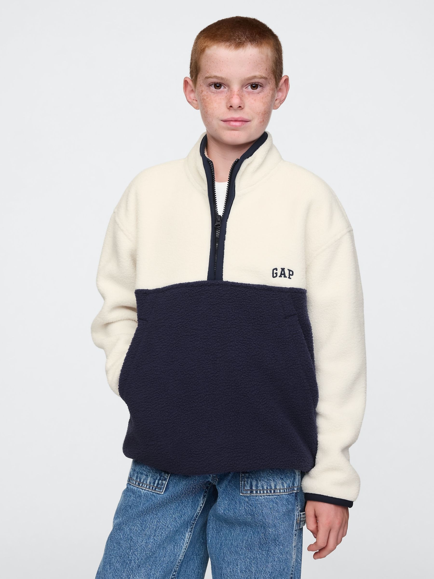 Cream Sherpa Logo Half-Zip Pullover Fleece (4-13yrs) - Image 1 of 5