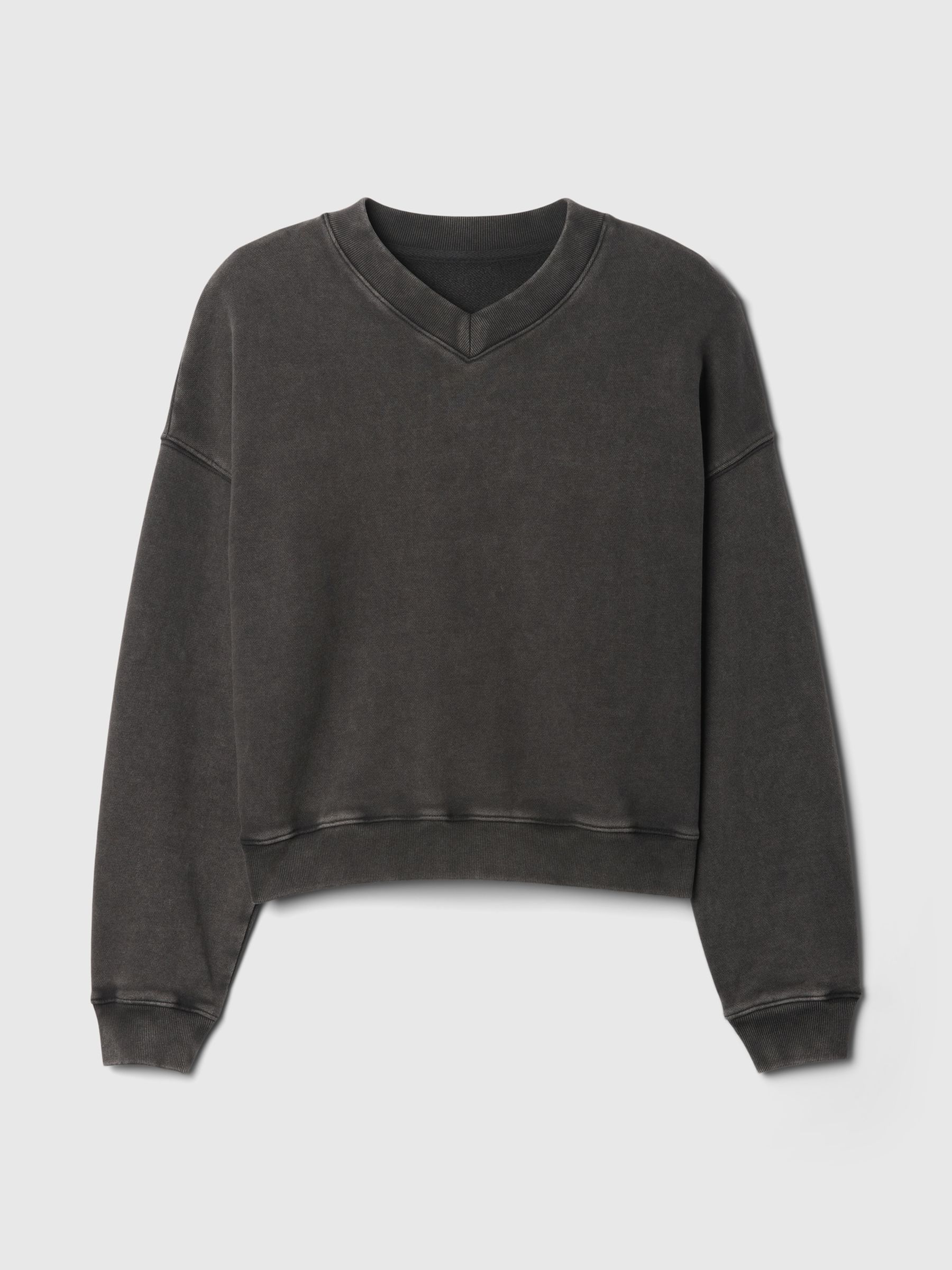 Black Vintage Oversized  V-Neck Sweatshirt - Image 4 of 4