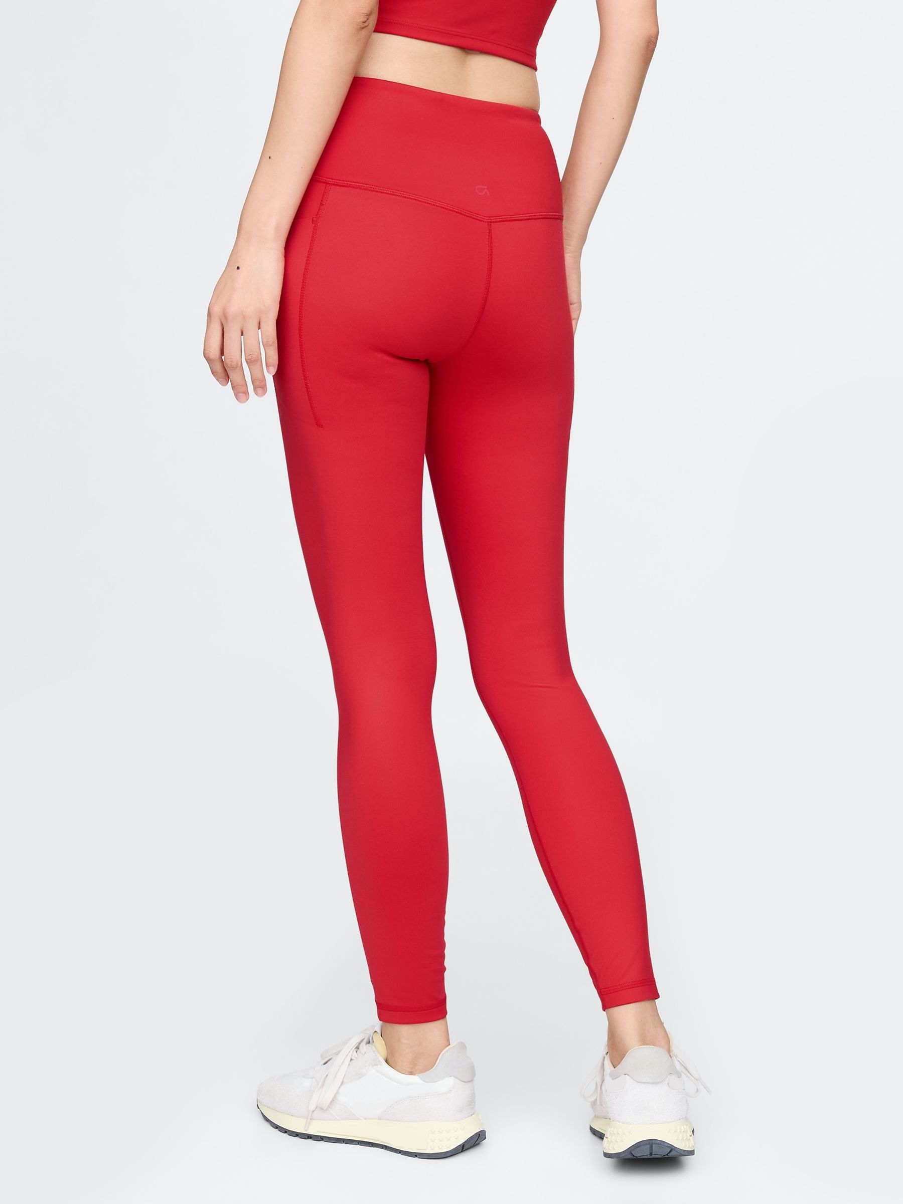 Red High Waisted Power Stretch Full Length Pocket Leggings - Image 2 of 4
