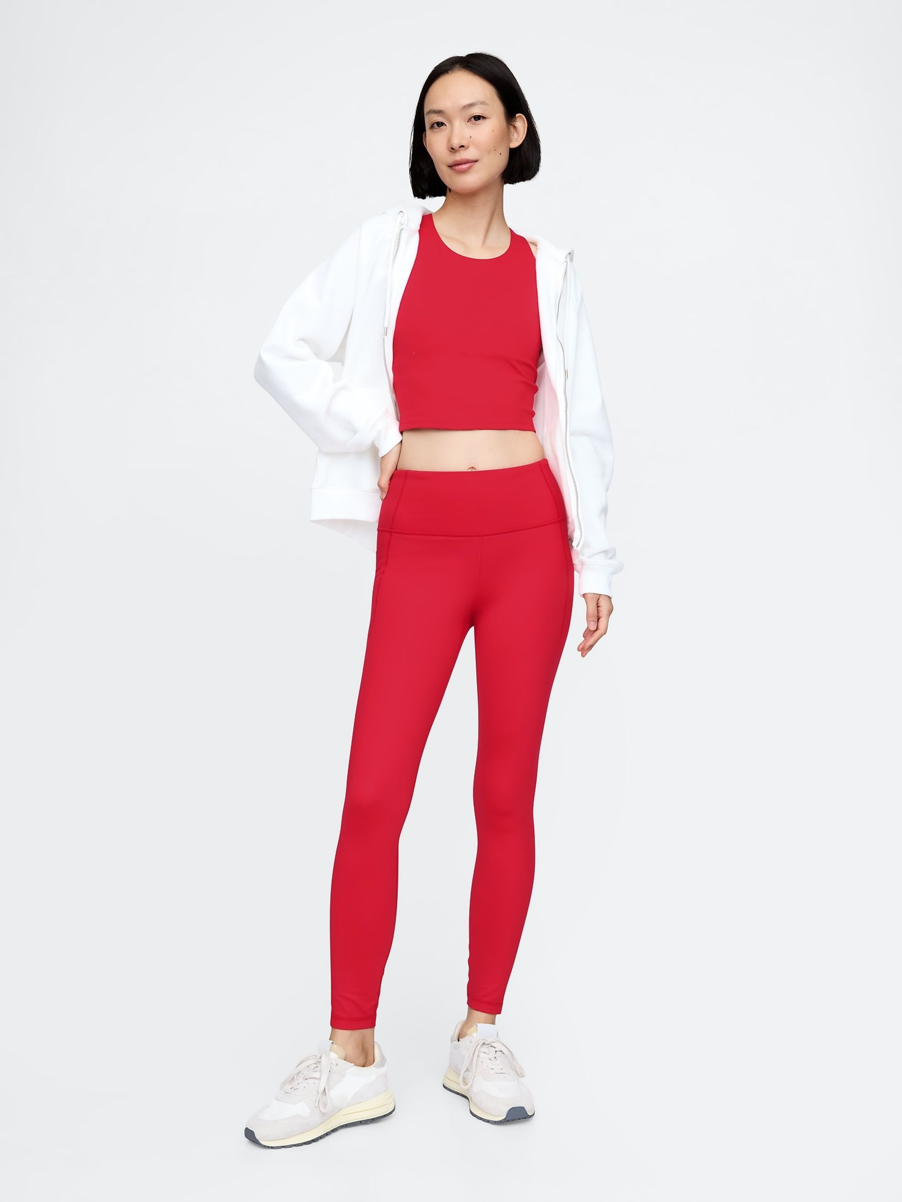 Red High Waisted Power Stretch Full Length Pocket Leggings - Image 3 of 4