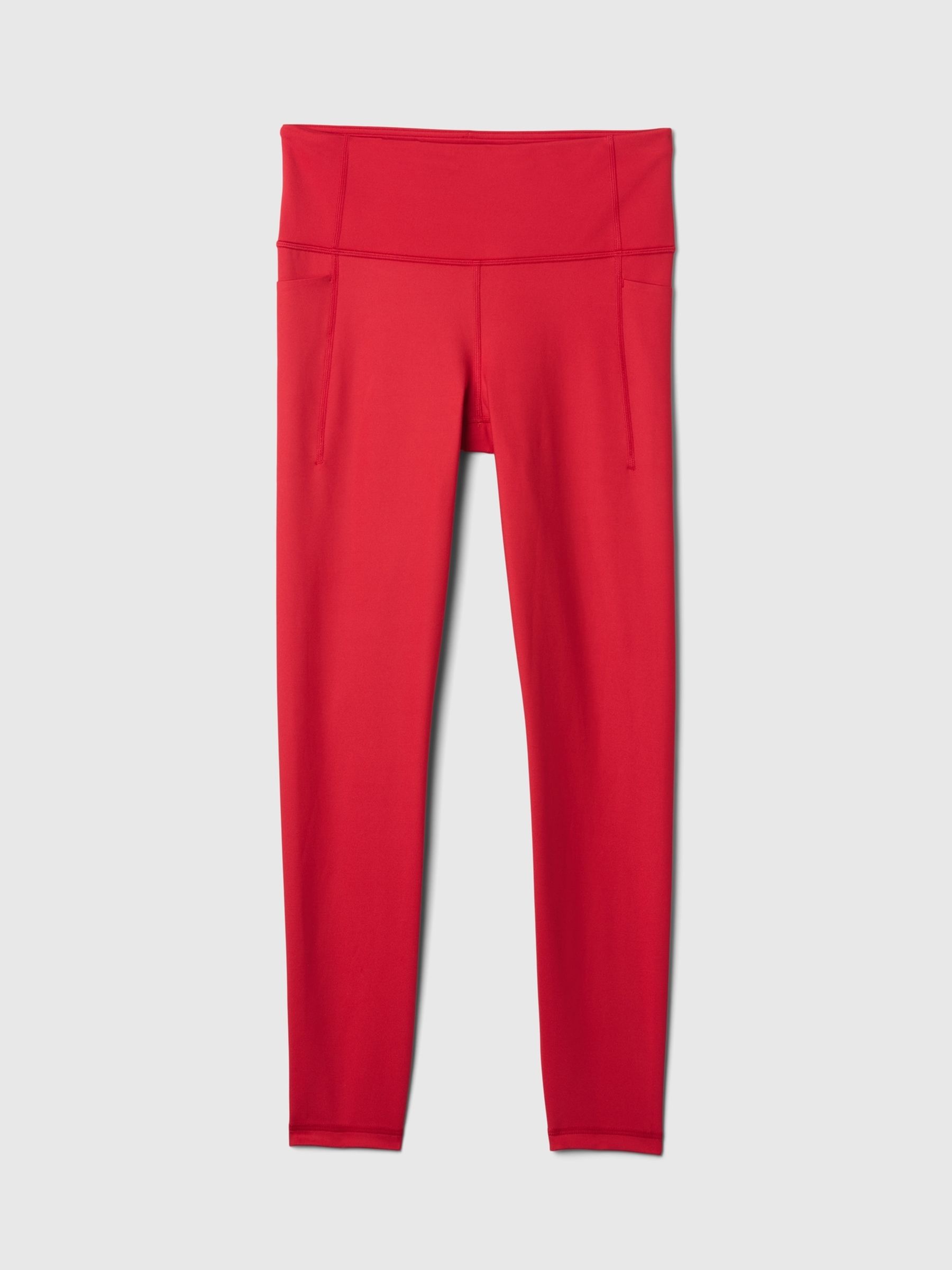 Red High Waisted Power Stretch Full Length Pocket Leggings - Image 4 of 4