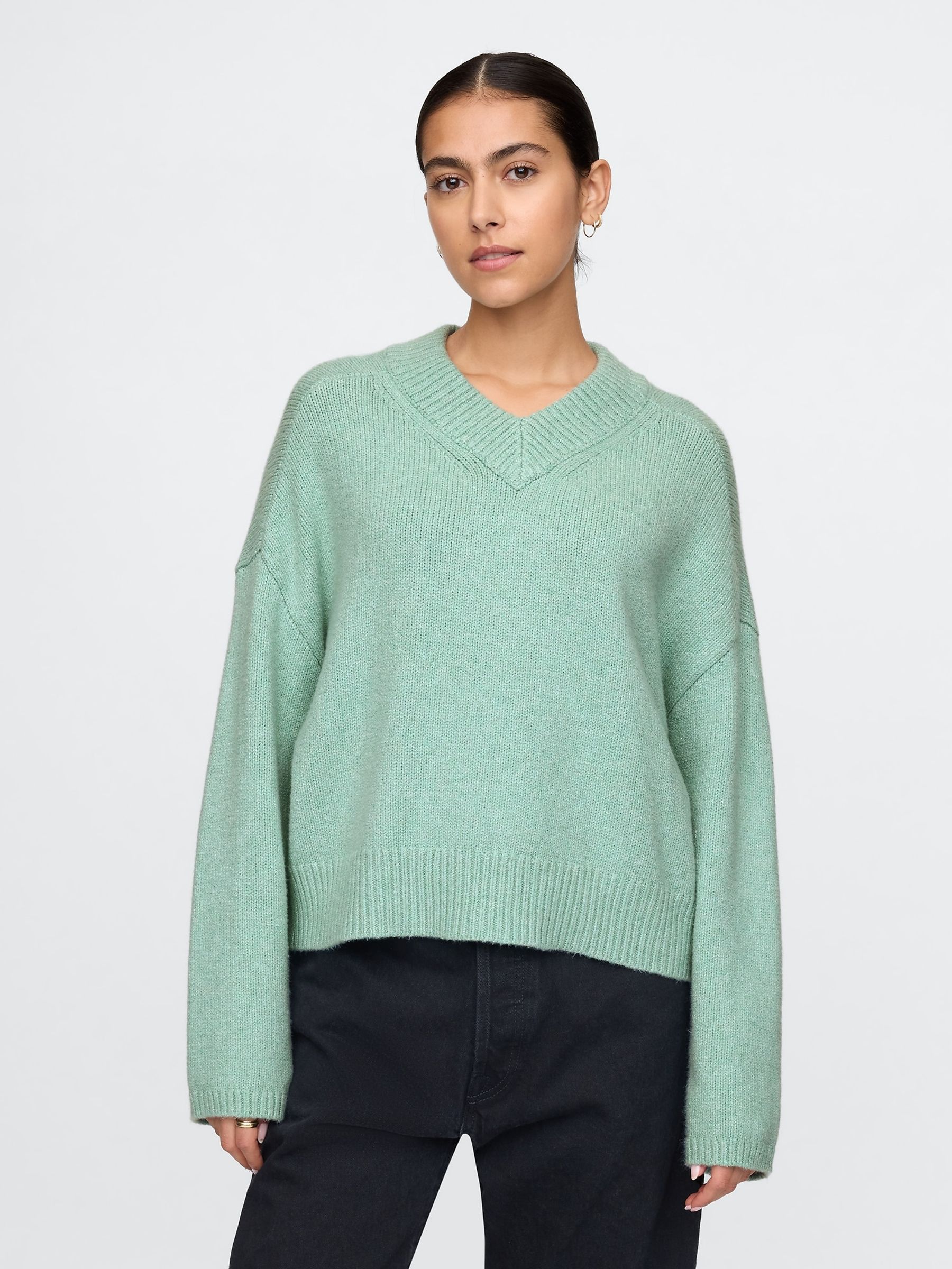 Green CashSoft Oversized V-Neck Jumper - Image 3 of 5
