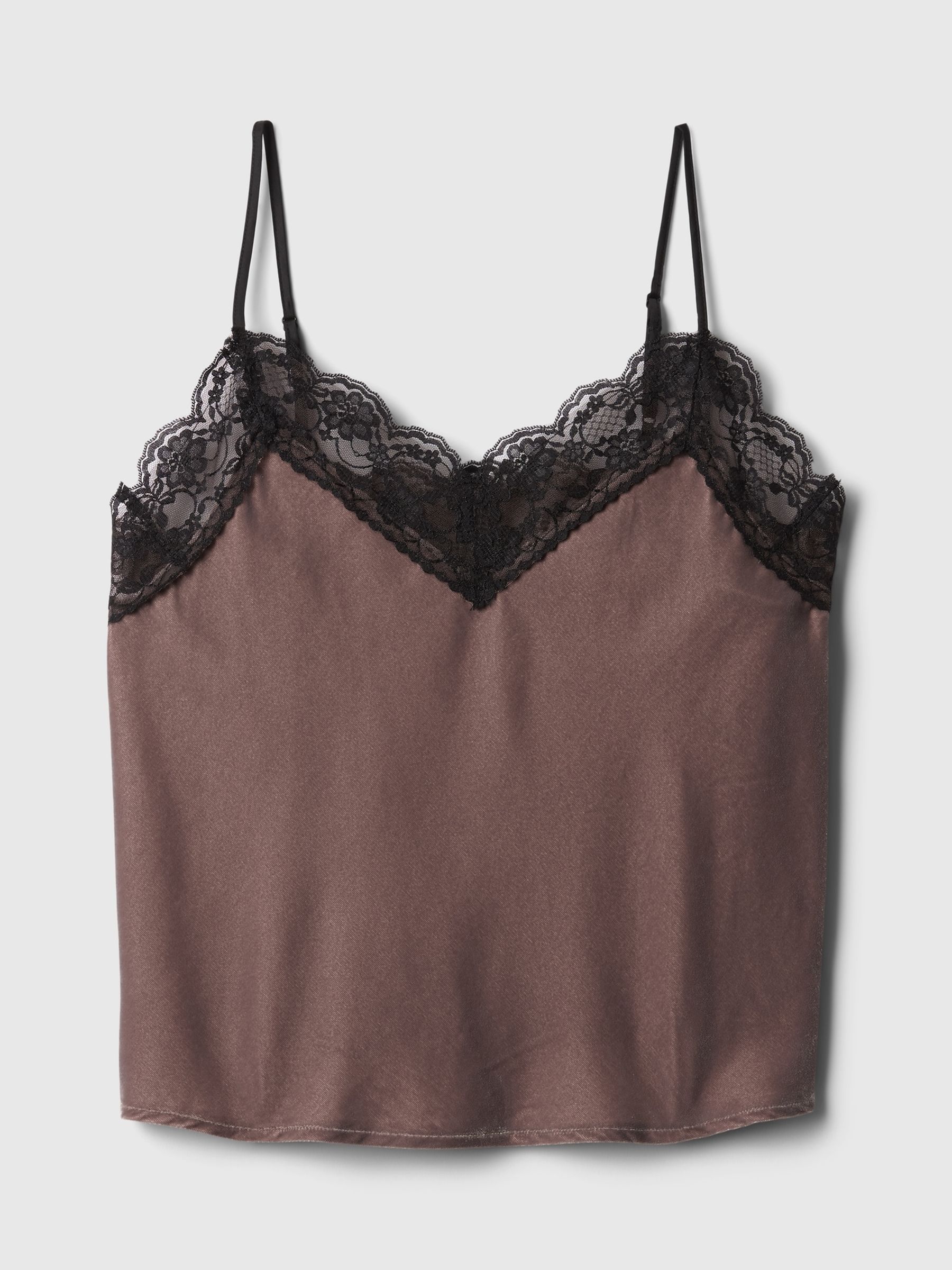 Brown V-Neck Velvet Lace-Trim Cami Top - Image 4 of 5