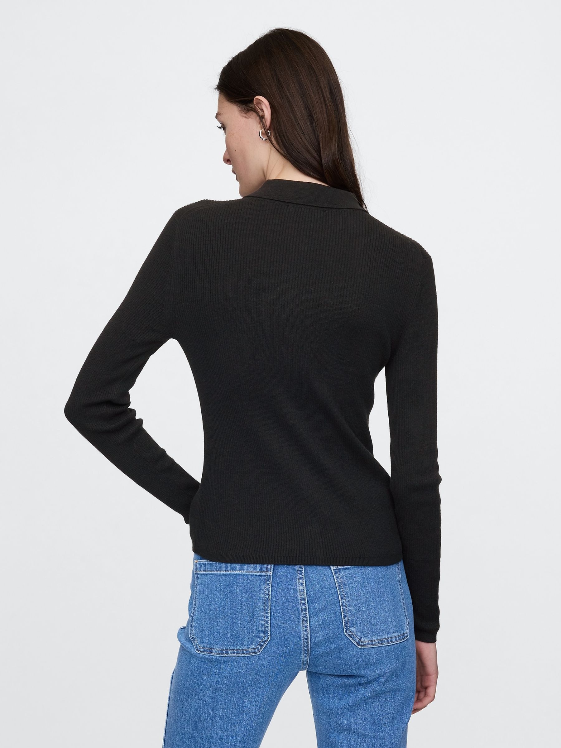 Black CashSoft Rib Polo Cardigan - Image 3 of 5