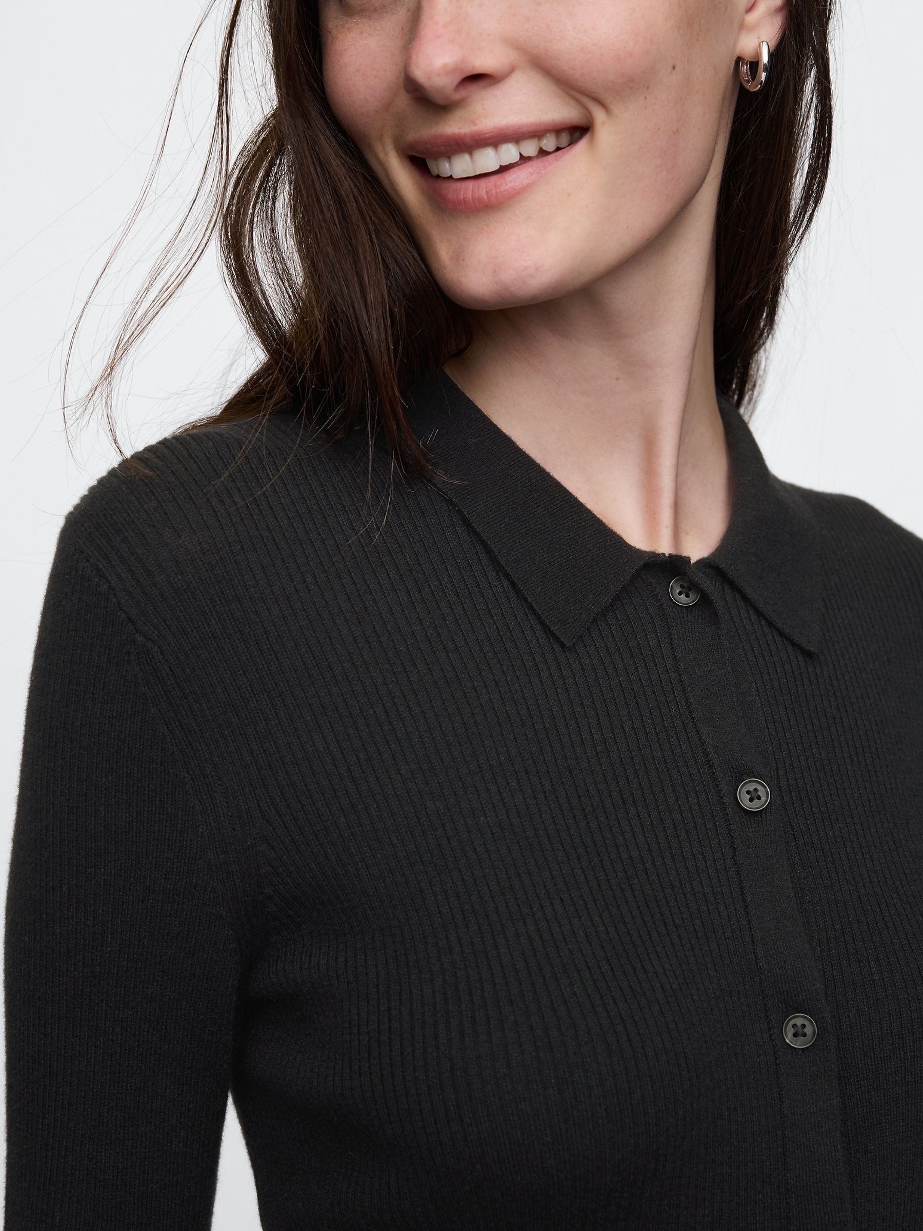 Black CashSoft Rib Polo Cardigan - Image 4 of 5