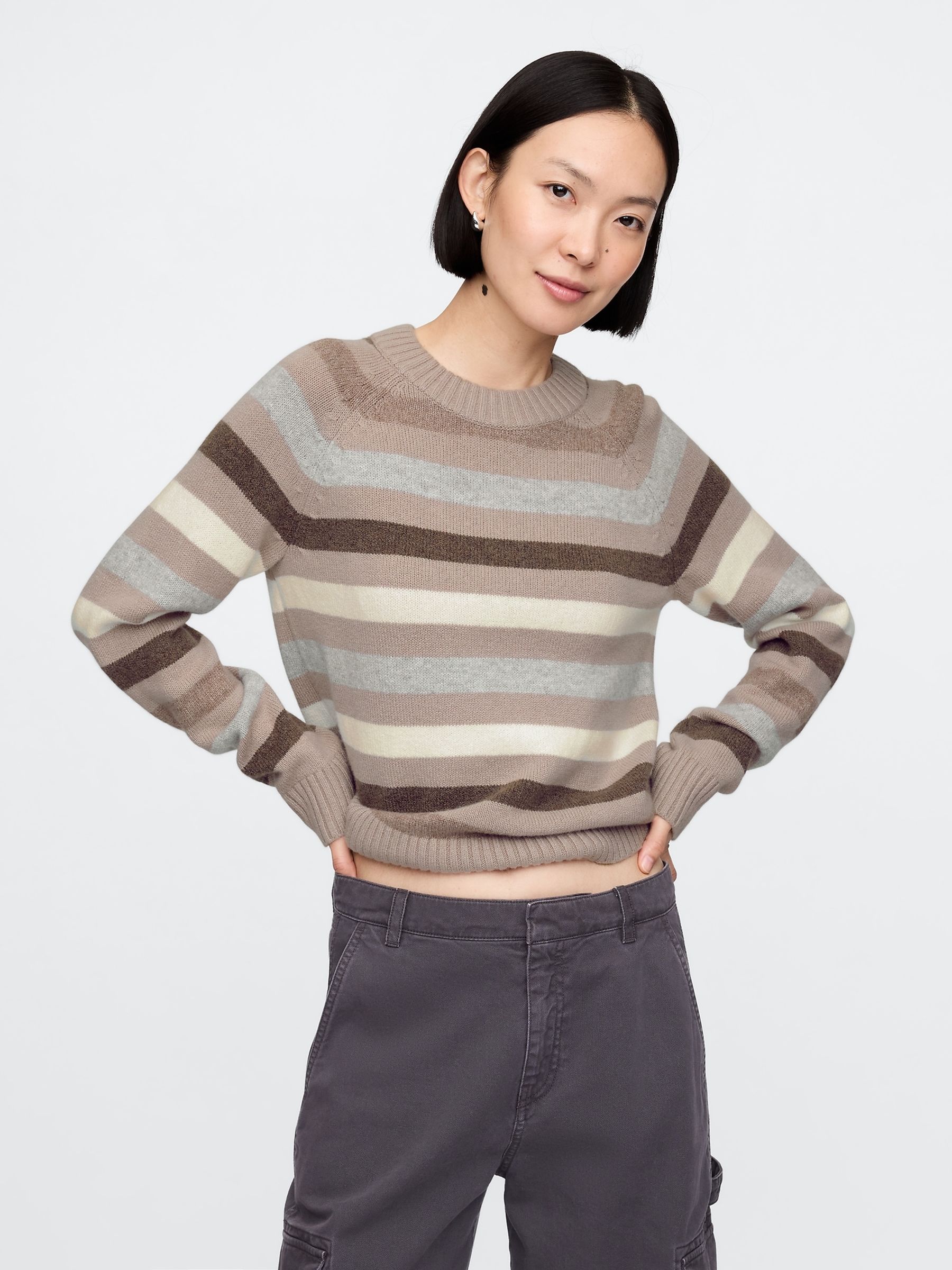 Brown Stripe CashSoft Crew Neck Jumper - Image 1 of 5