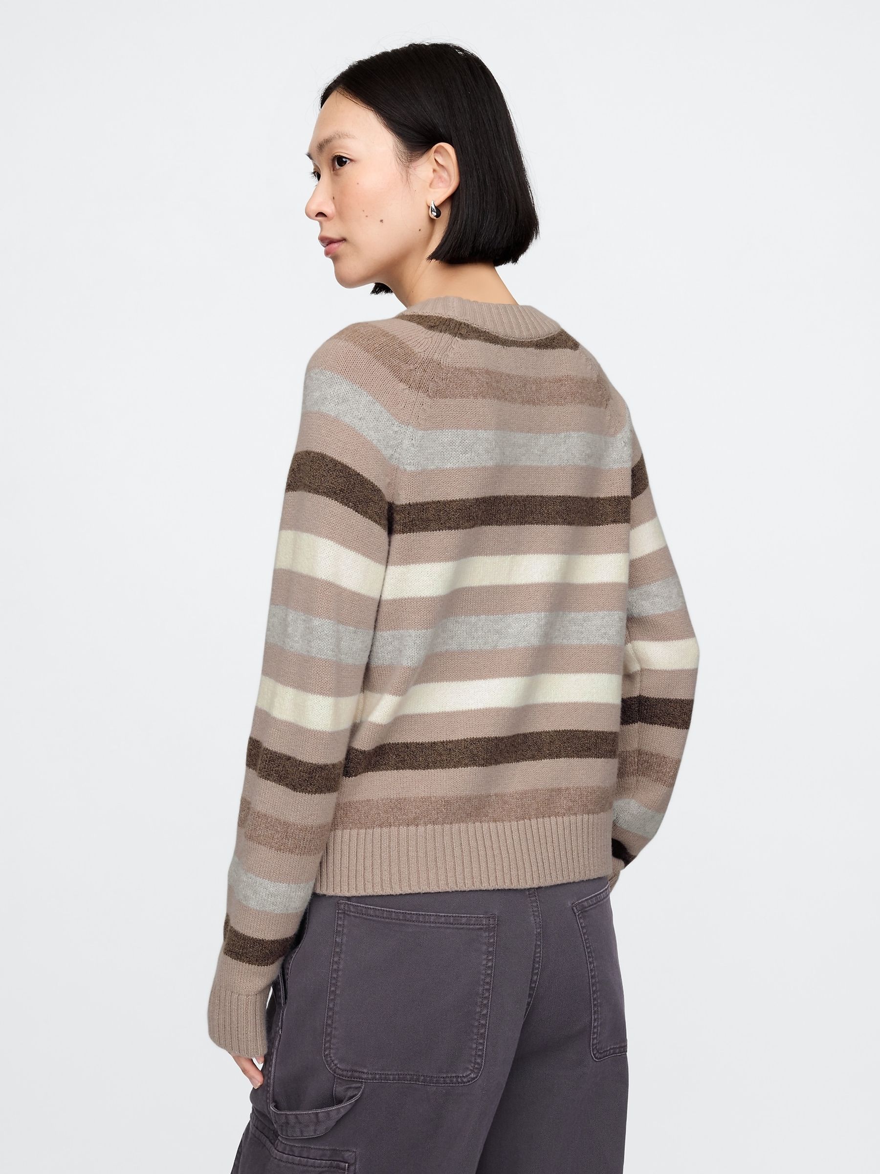 Brown Stripe CashSoft Crew Neck Jumper - Image 2 of 5