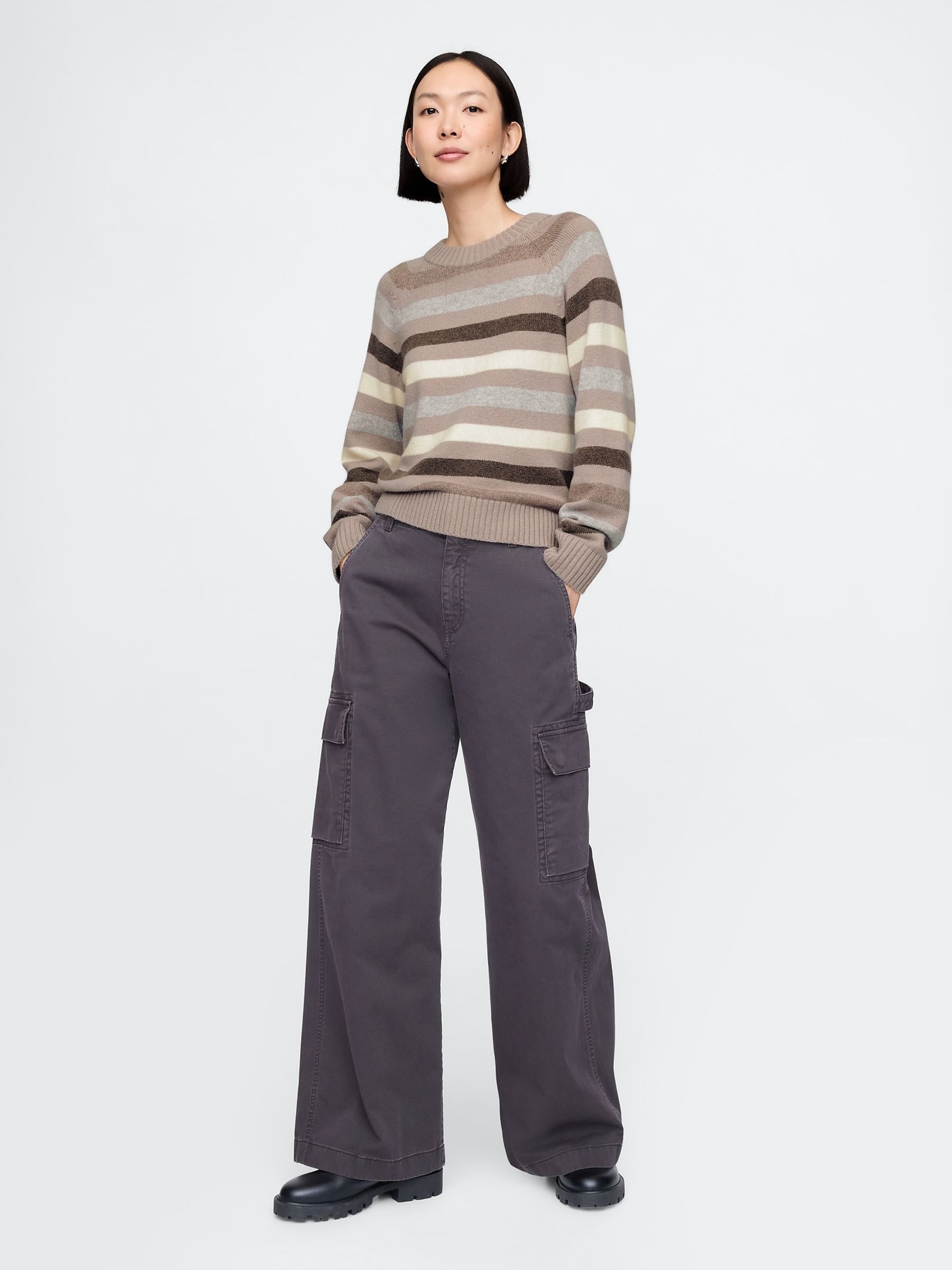 Brown Stripe CashSoft Crew Neck Jumper - Image 3 of 5