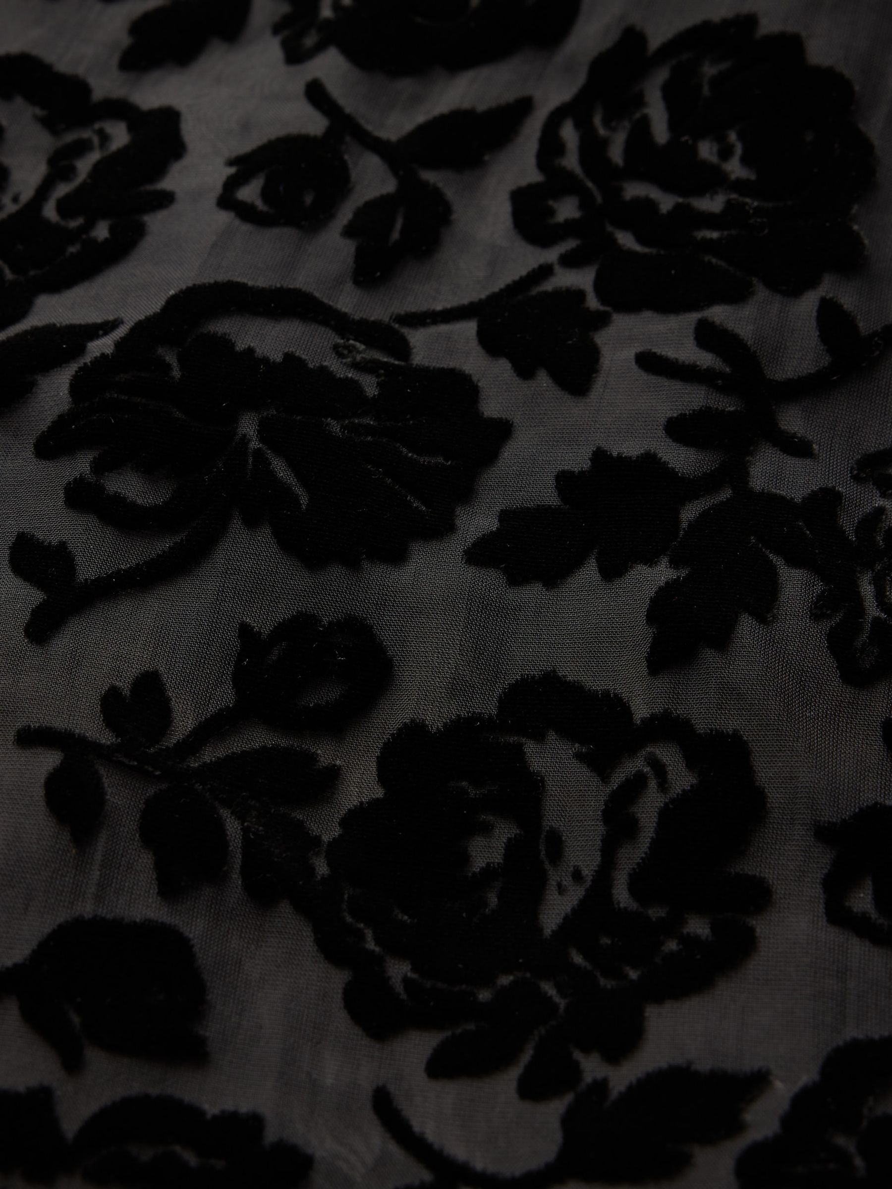 Black Floral Long Sleeved Cropped Velvet Shirt - Image 5 of 5