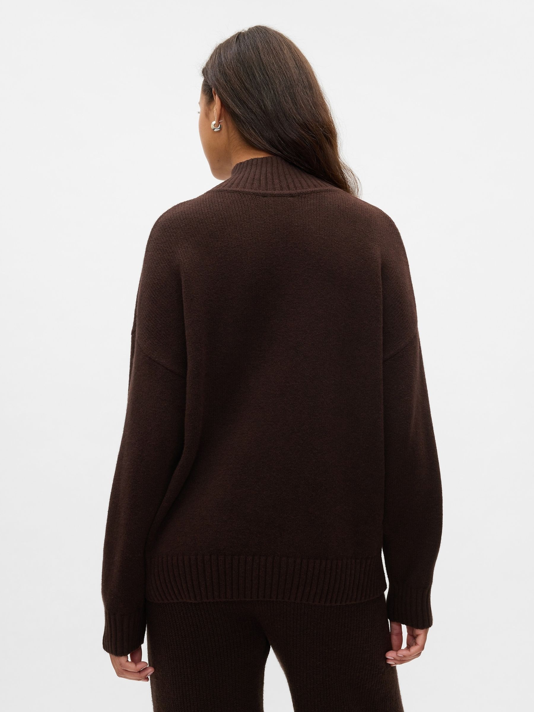Brown CashSoft Mock Neck Ribbed Knit Jumper - Image 2 of 5