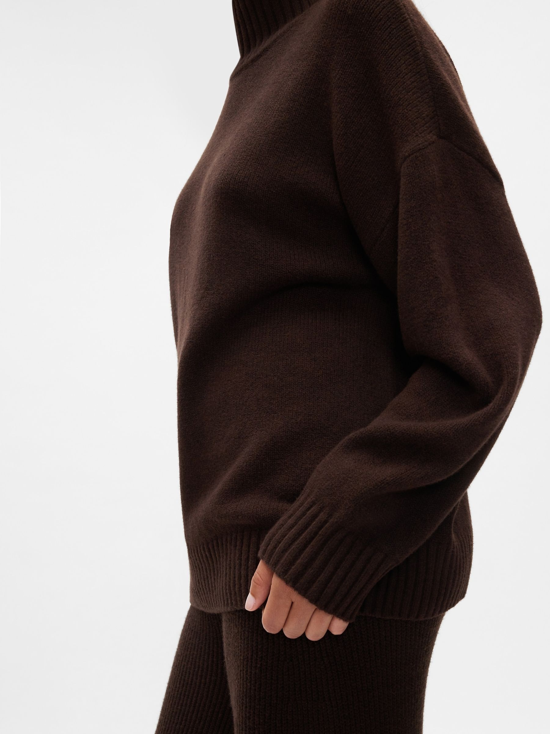 Brown CashSoft Mock Neck Ribbed Knit Jumper - Image 4 of 5
