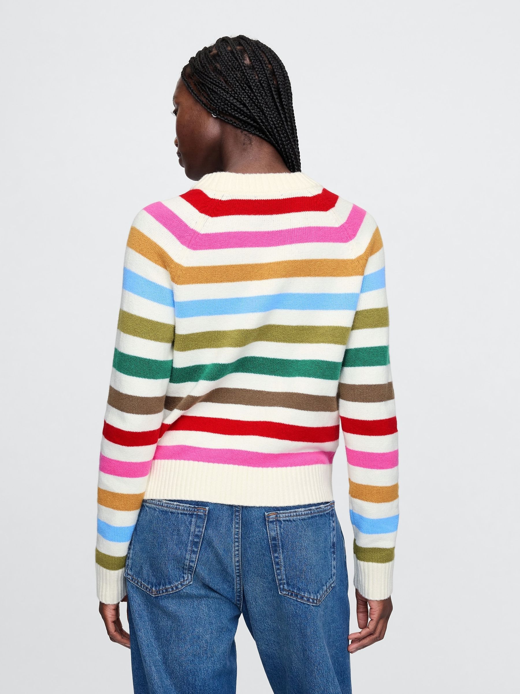 Cream/Multi Stripe CashSoft Crew Neck Jumper - Image 2 of 5