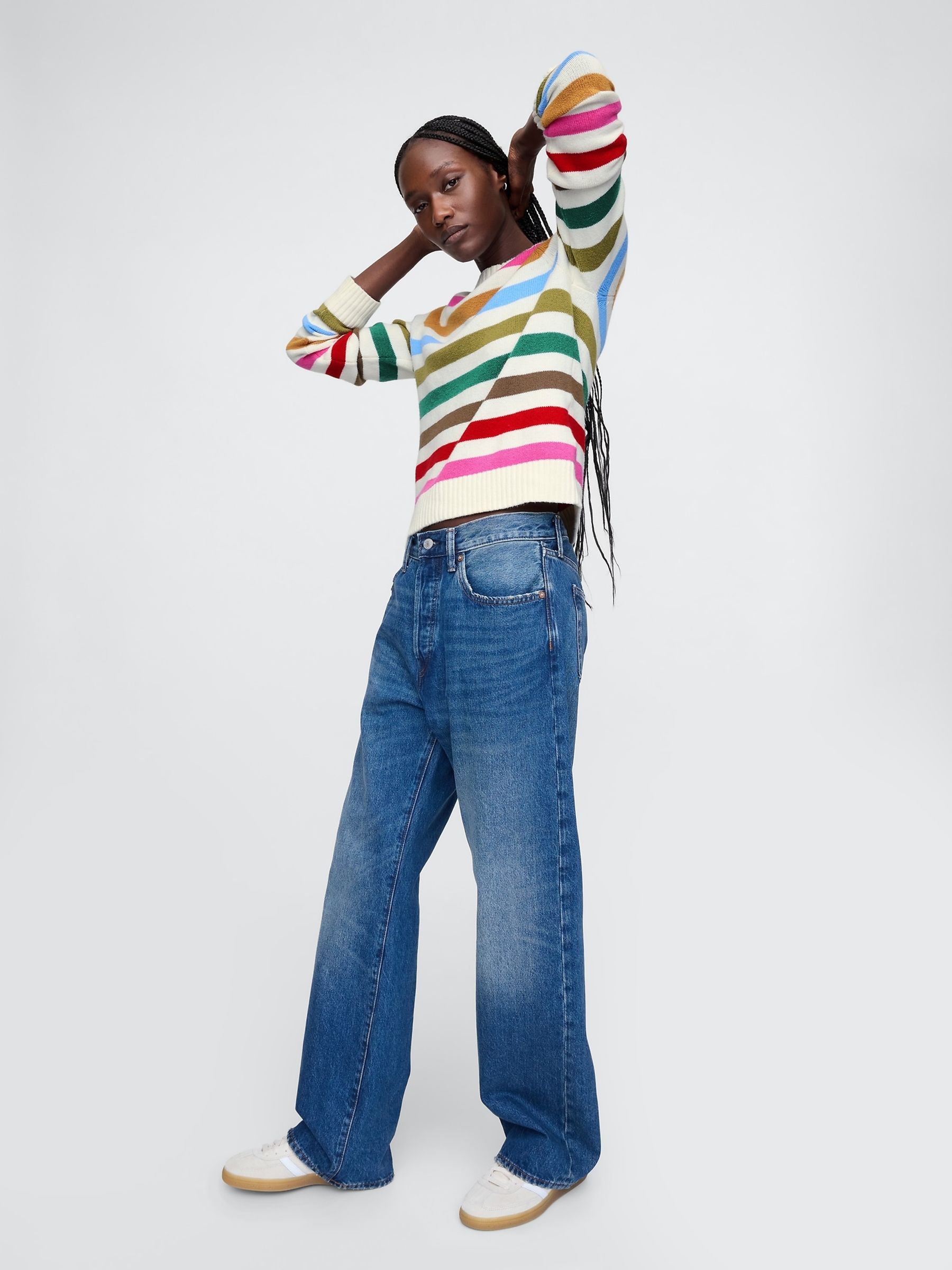 Cream/Multi Stripe CashSoft Crew Neck Jumper - Image 3 of 5