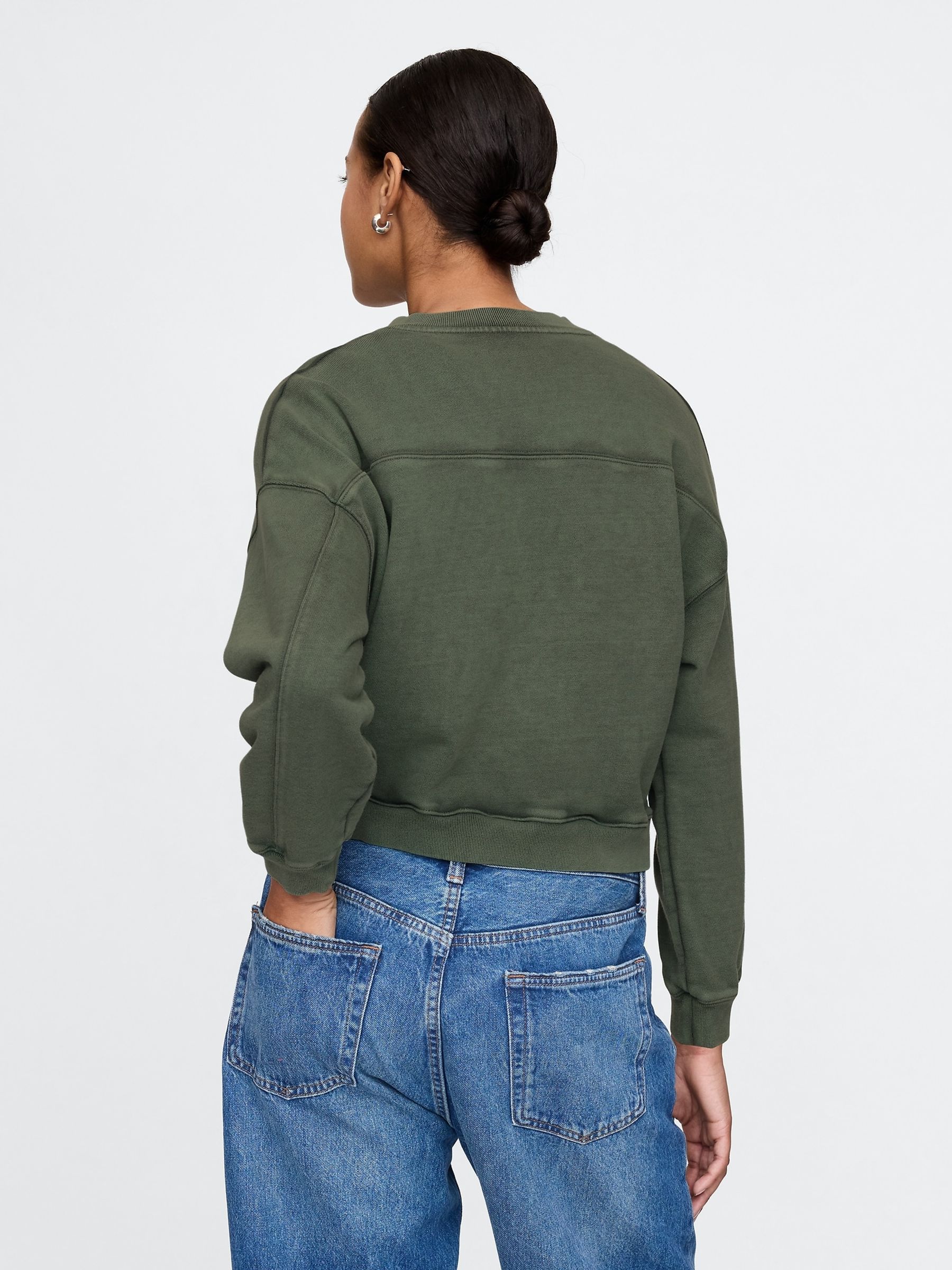 Green Vintage Oversized  V-Neck Sweatshirt - Image 2 of 4