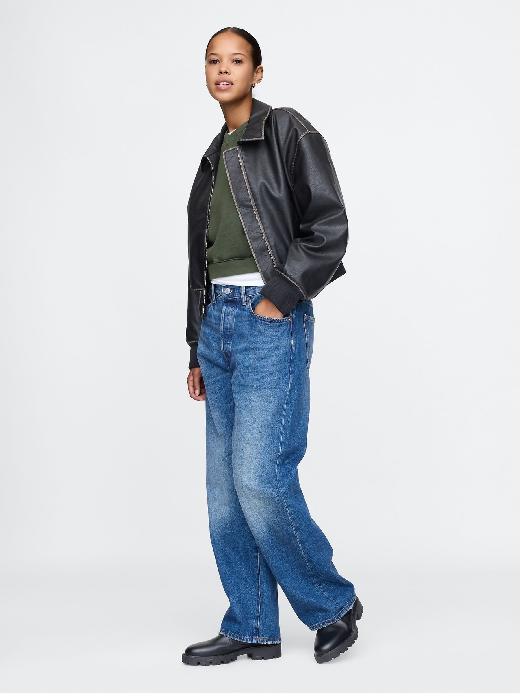 Green Vintage Oversized  V-Neck Sweatshirt - Image 3 of 4