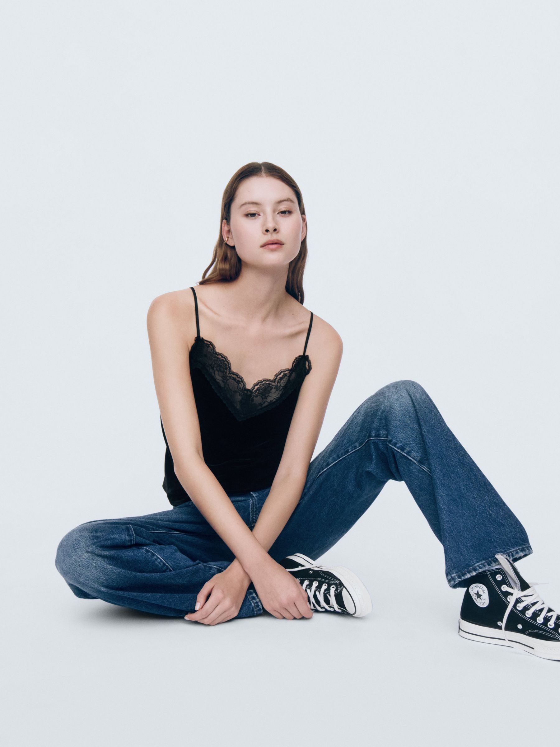 Black V-Neck Velvet Lace-Trim Cami Top - Image 5 of 8