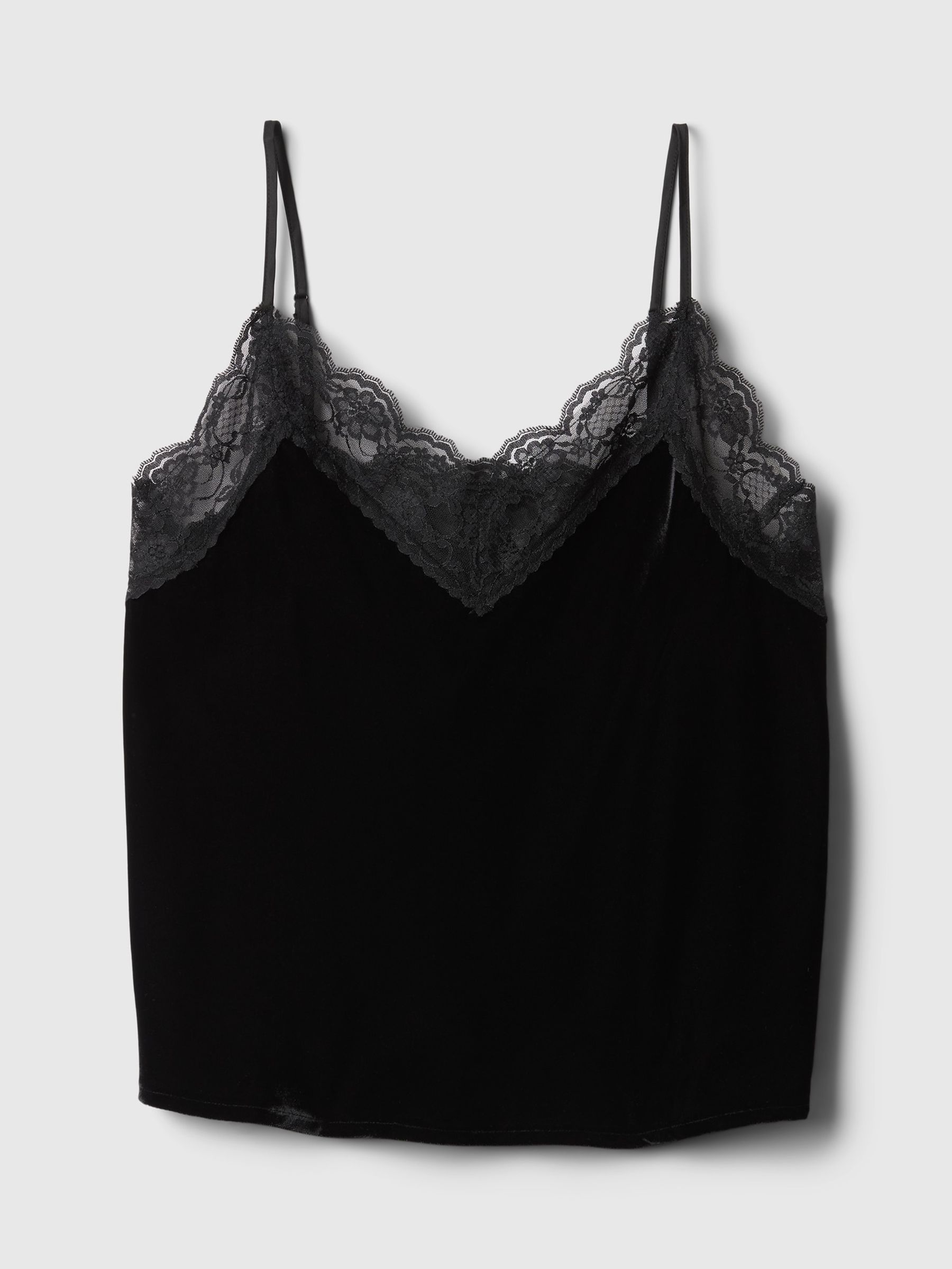 Black V-Neck Velvet Lace-Trim Cami Top | Gap