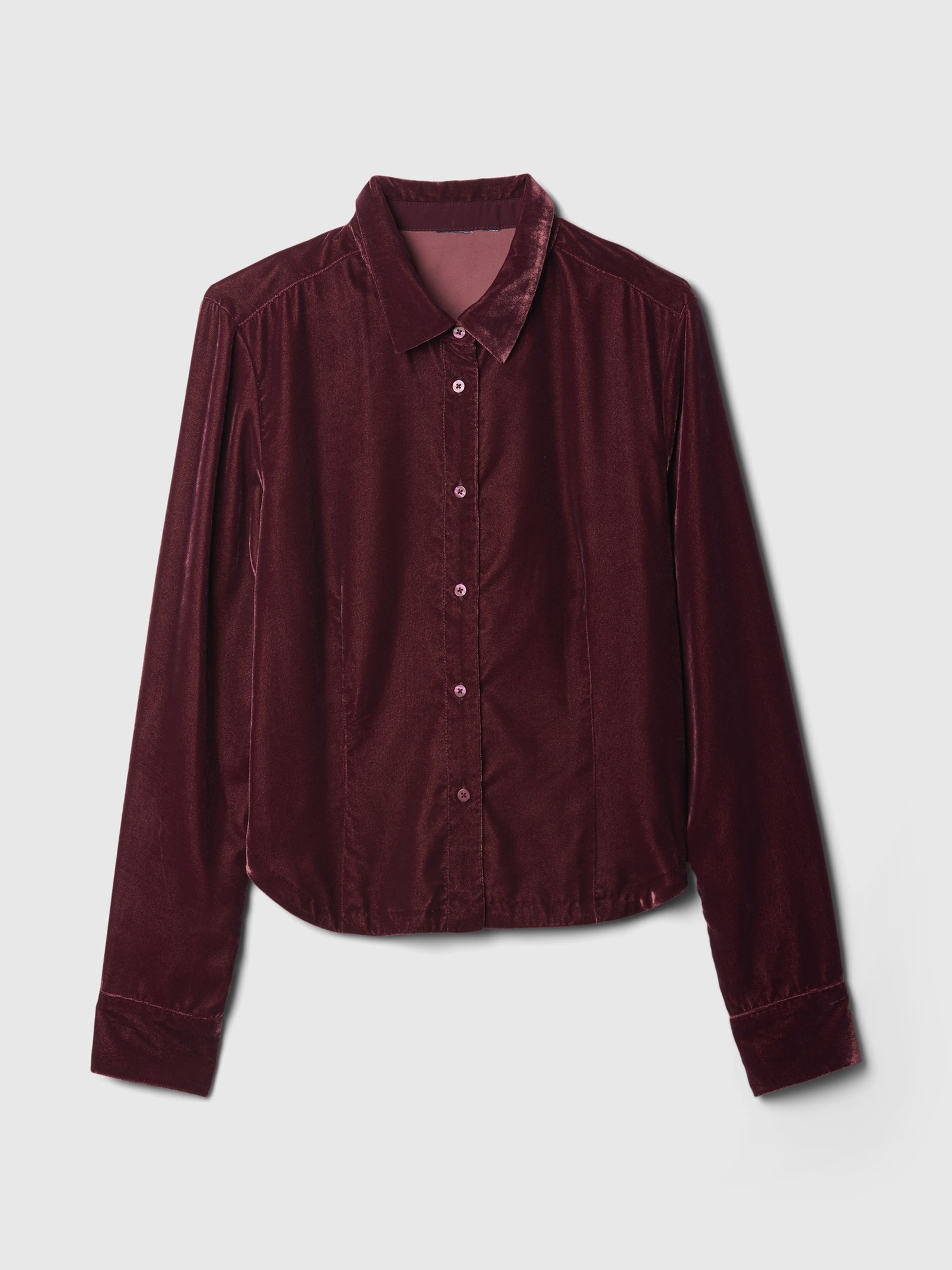 Red Long Sleeved Cropped Velvet Shirt - Image 4 of 4