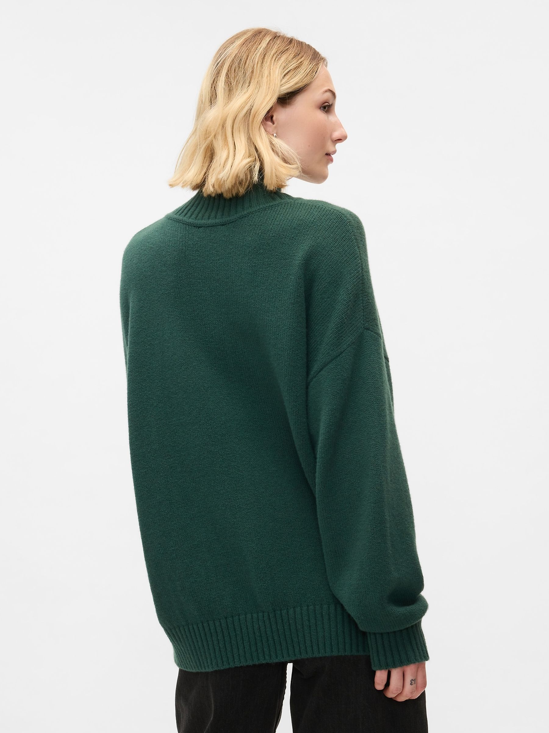 Green CashSoft Mock Neck Ribbed Knit Jumper - Image 2 of 5