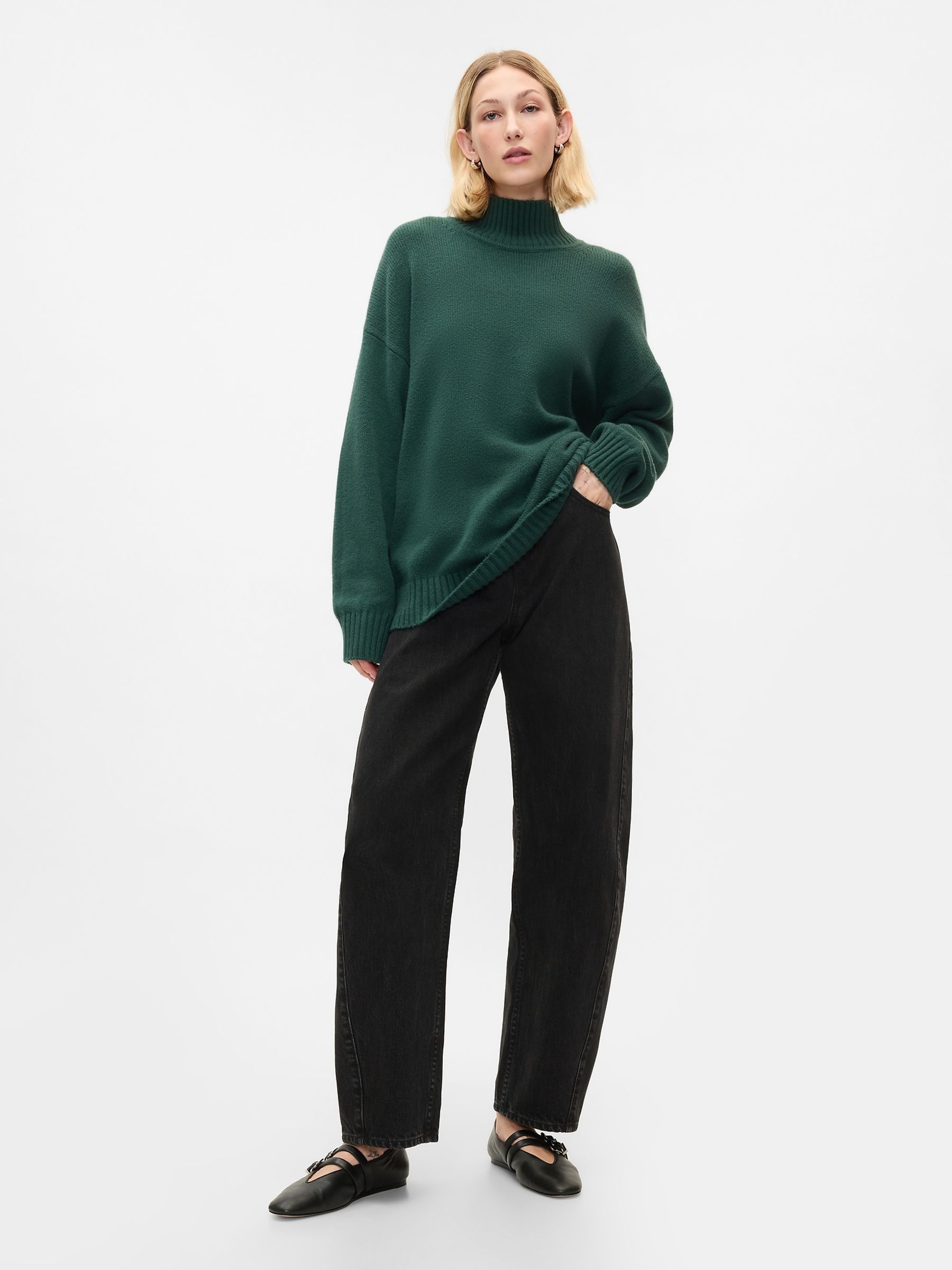 Green CashSoft Mock Neck Ribbed Knit Jumper - Image 3 of 5