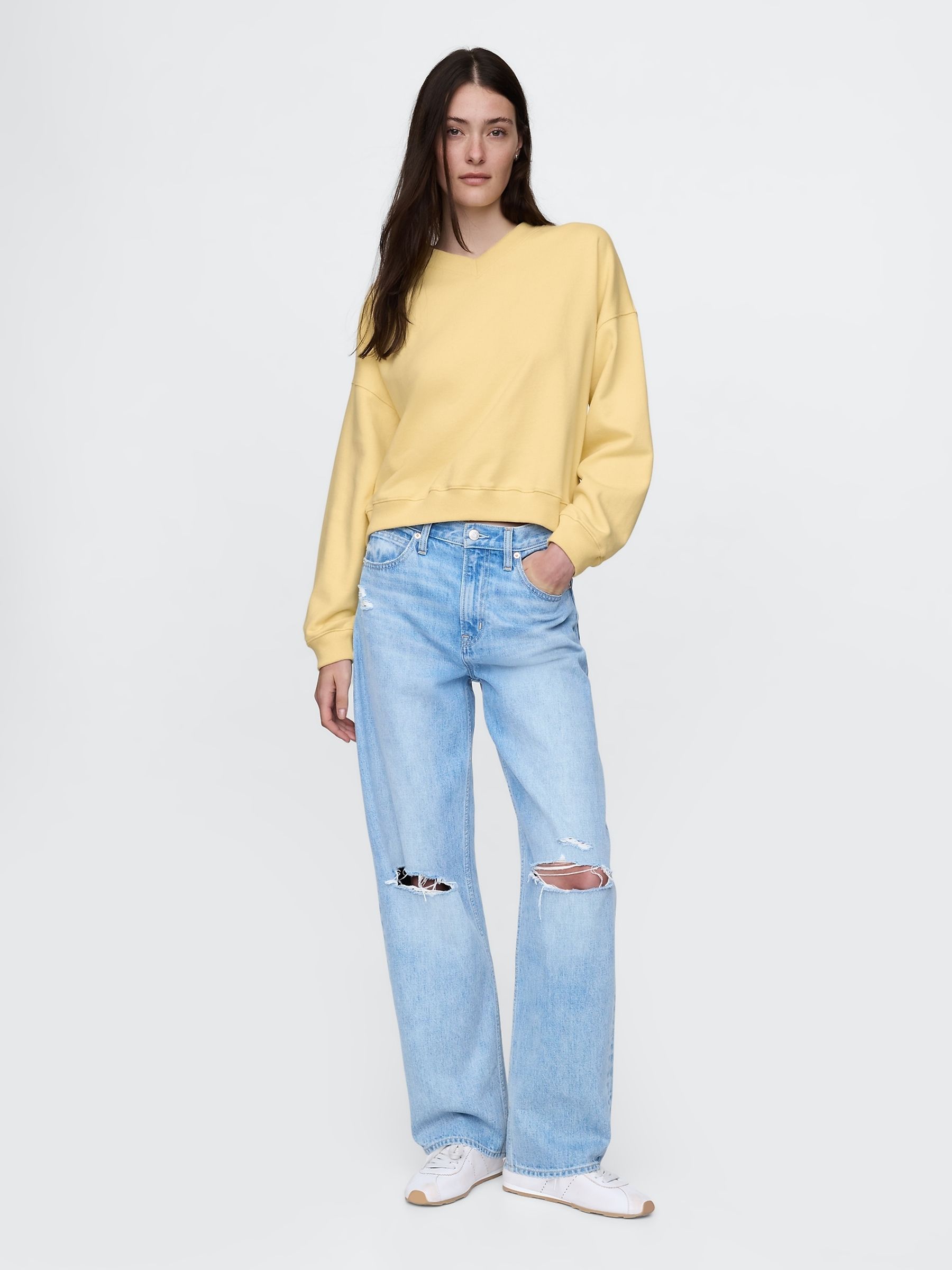 Yellow Vintage Oversized  V-Neck Sweatshirt - Image 3 of 4