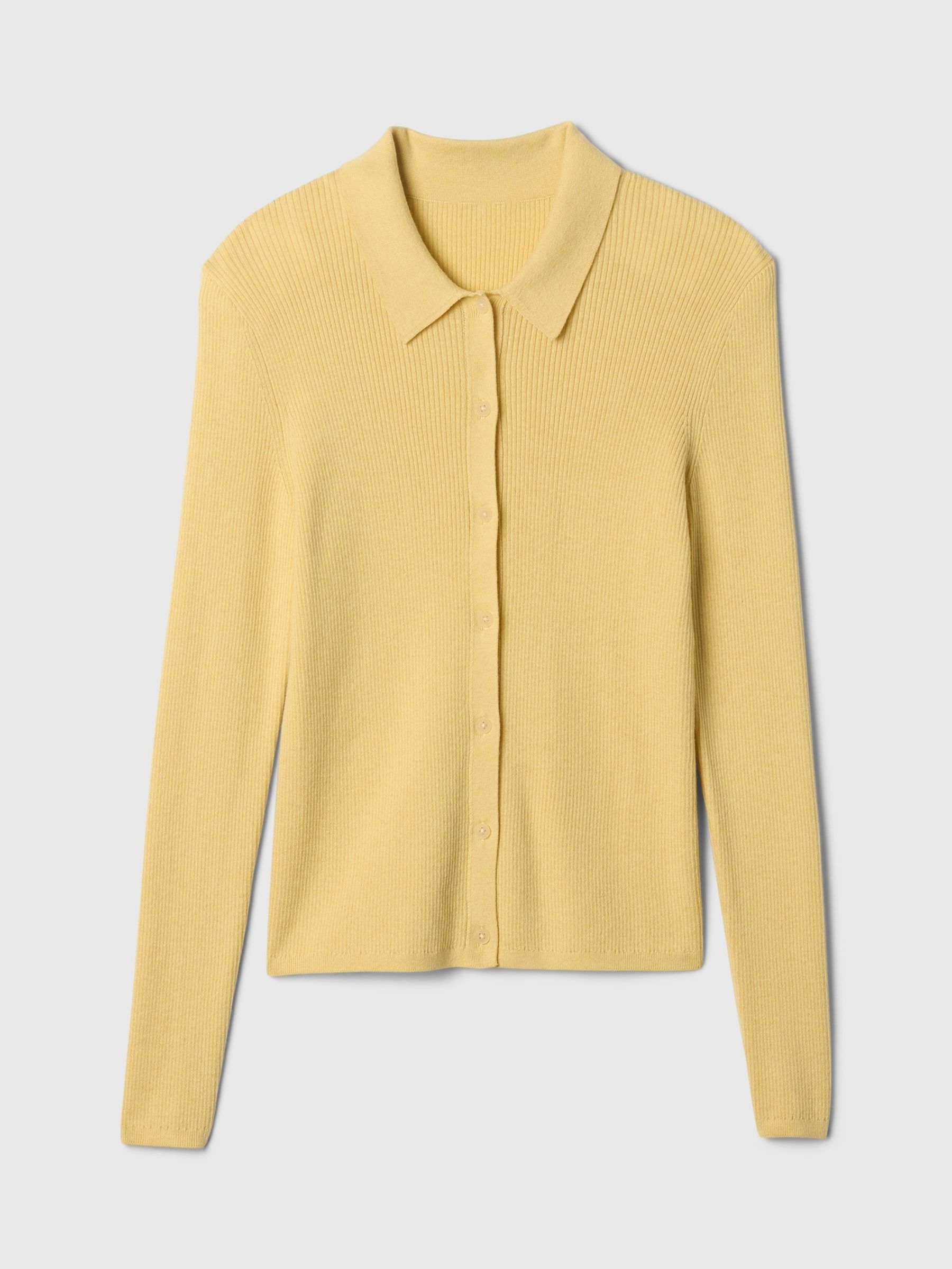 Yellow CashSoft Rib Polo Cardigan - Image 4 of 5