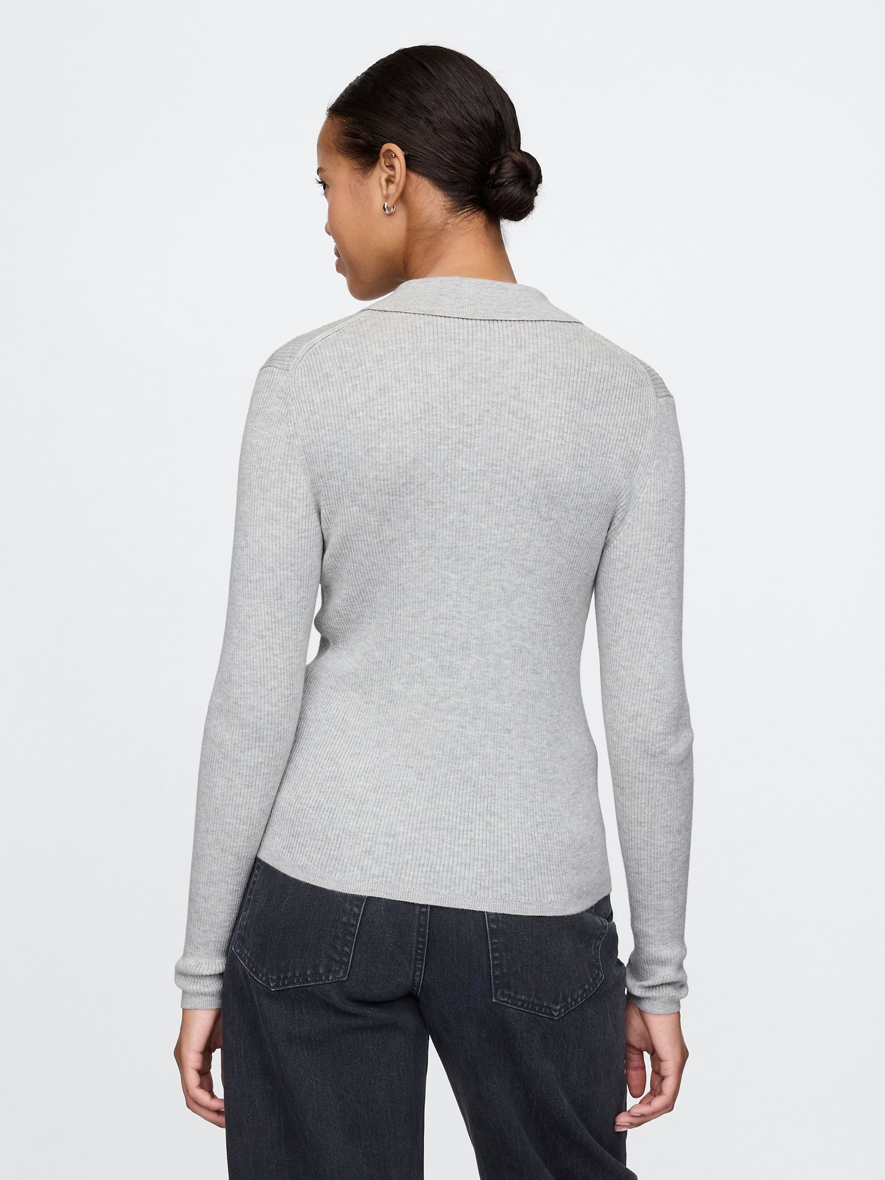 Grey CashSoft Rib Polo Cardigan - Image 2 of 5