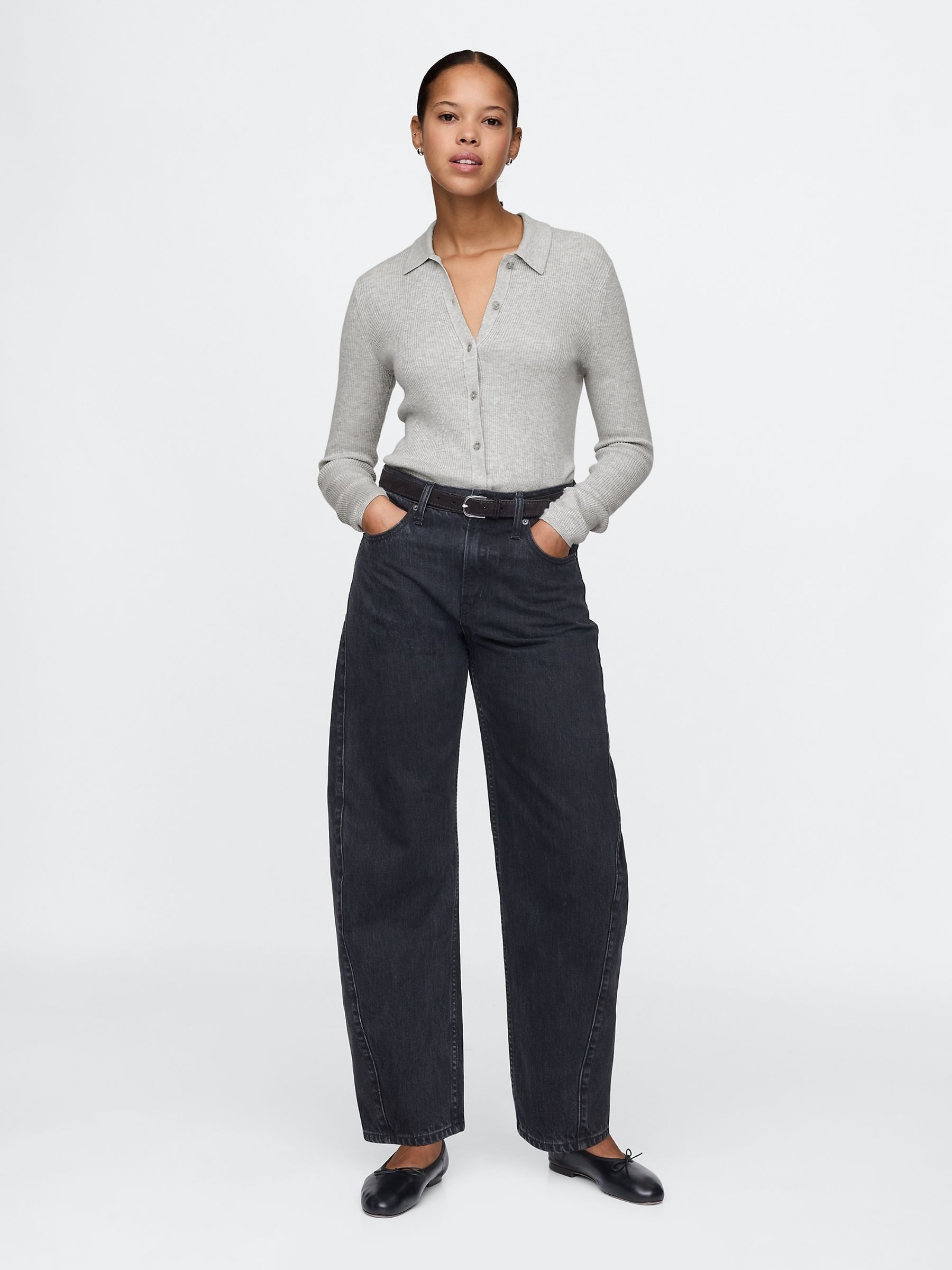 Grey CashSoft Rib Polo Cardigan - Image 3 of 5
