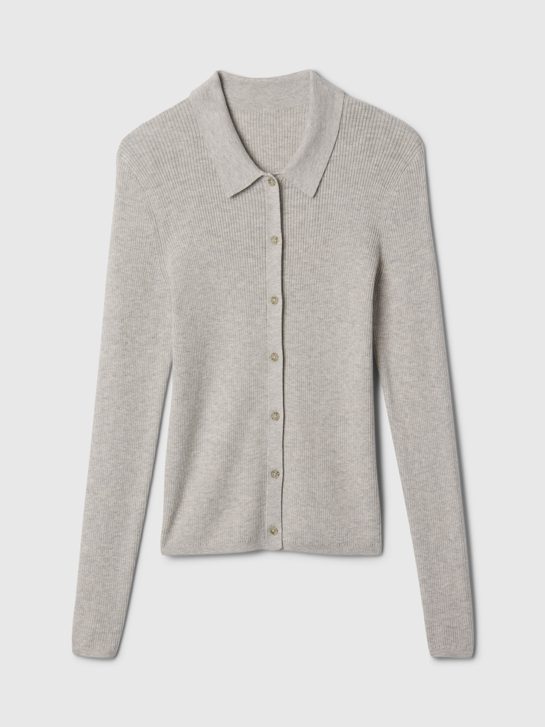 Grey CashSoft Rib Polo Cardigan - Image 5 of 5