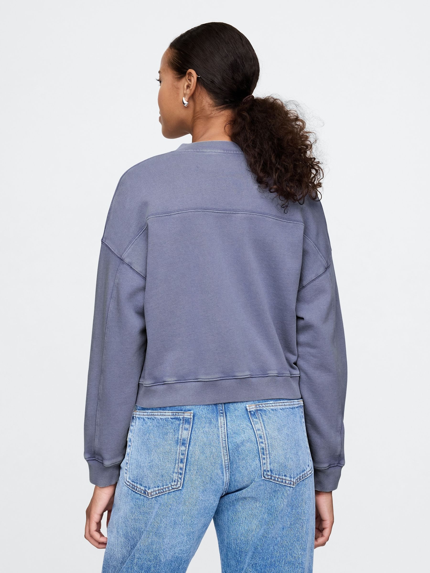 Blue Vintage Oversized  V-Neck Sweatshirt - Image 2 of 5