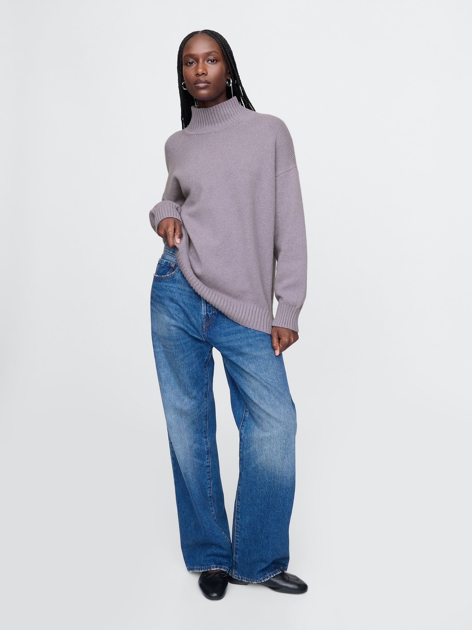 Purple CashSoft Mock Neck Ribbed Knit Jumper - Image 3 of 5