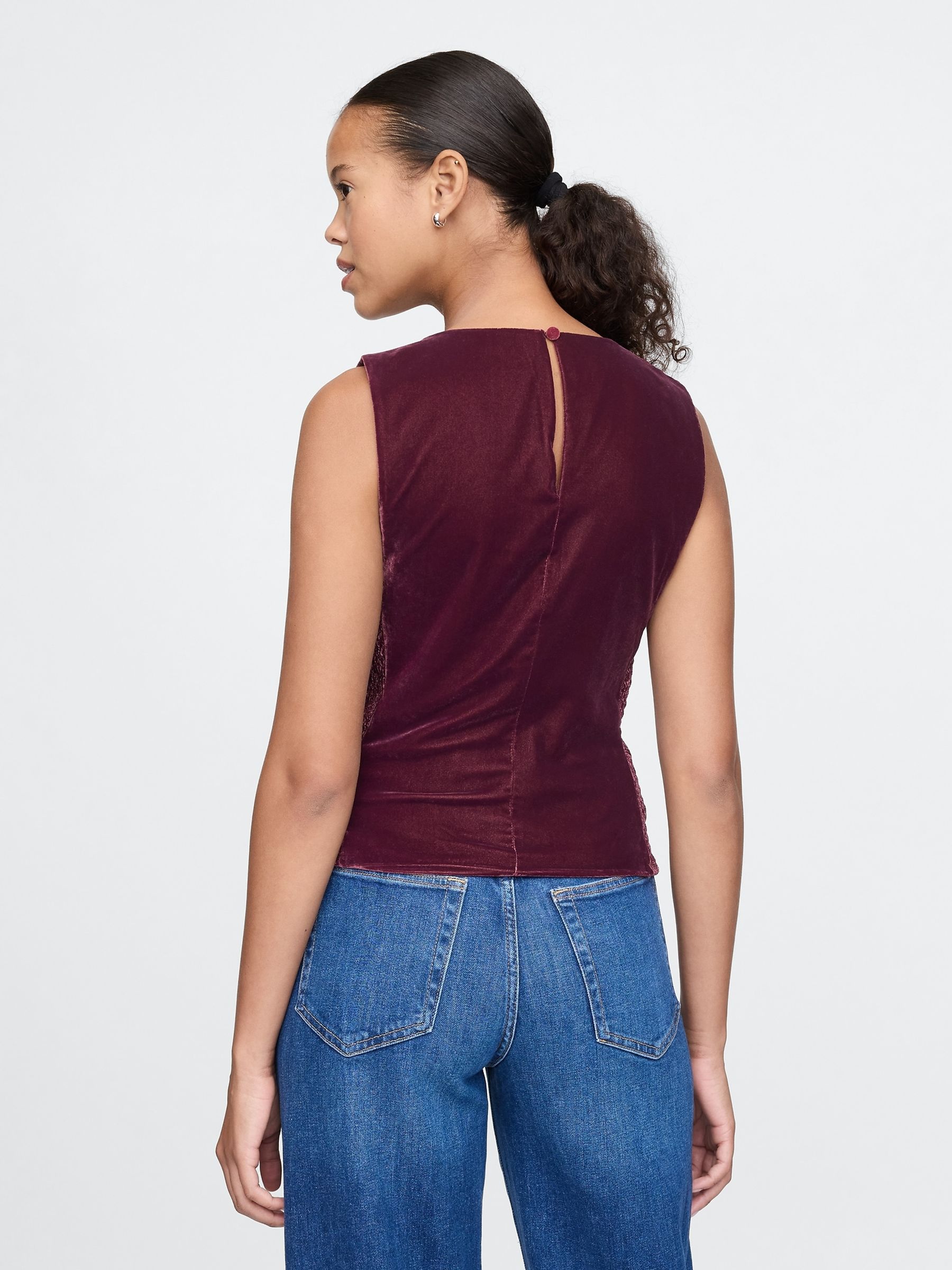 Red Velvet Square-Neck Cropped Top - Image 2 of 4