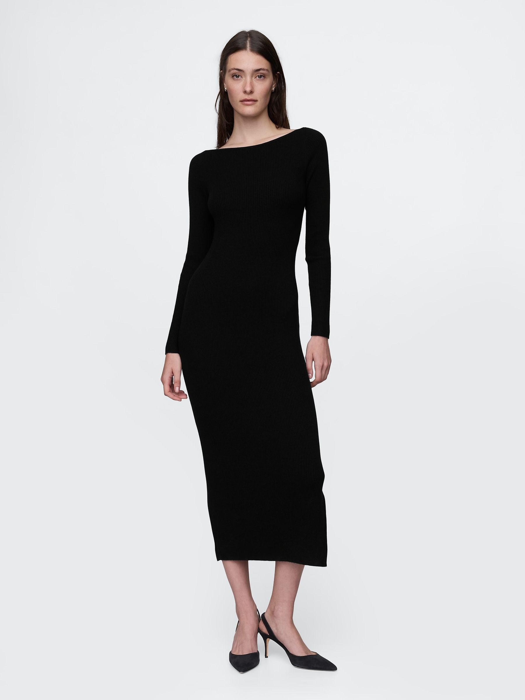 Black Boatneck Rib Midi Jumper Dress | Gap