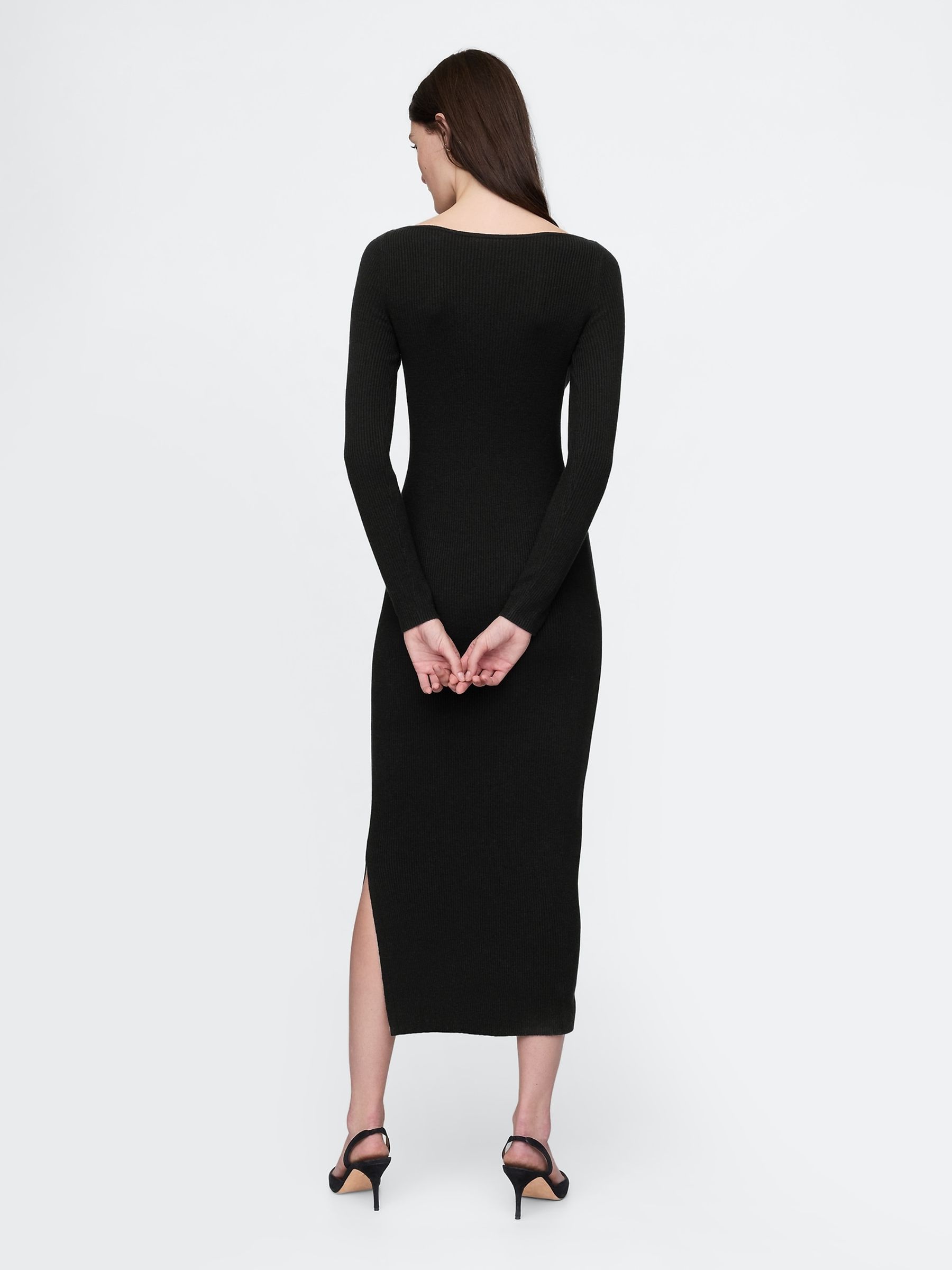 Black Boatneck Rib Midi Jumper Dress - Image 2 of 5