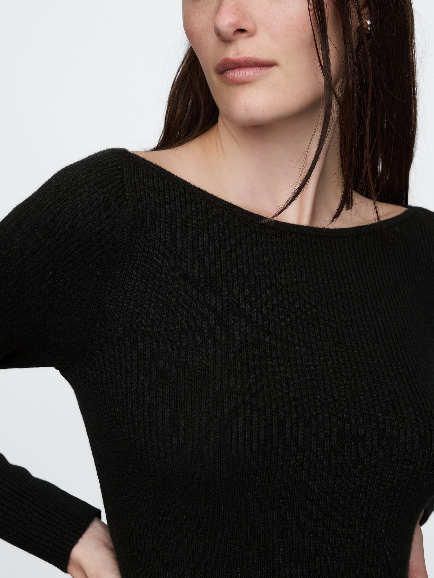 Black Boatneck Rib Midi Jumper Dress - Image 5 of 5