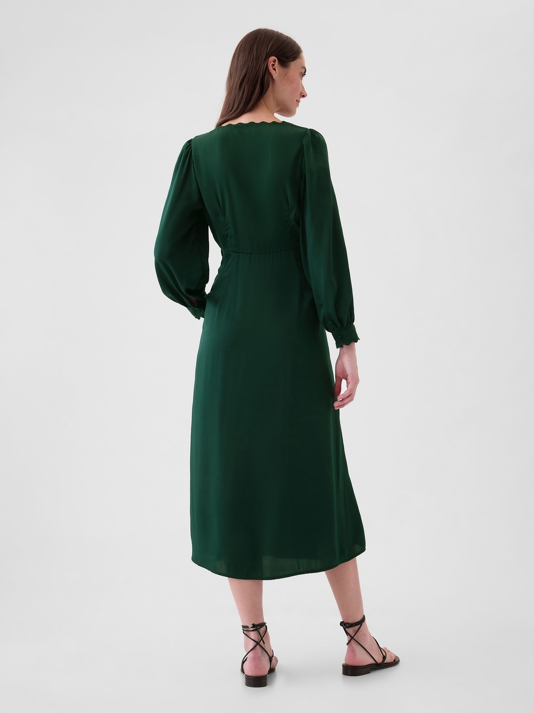 Green Satin Empire Midi Dress - Image 2 of 5