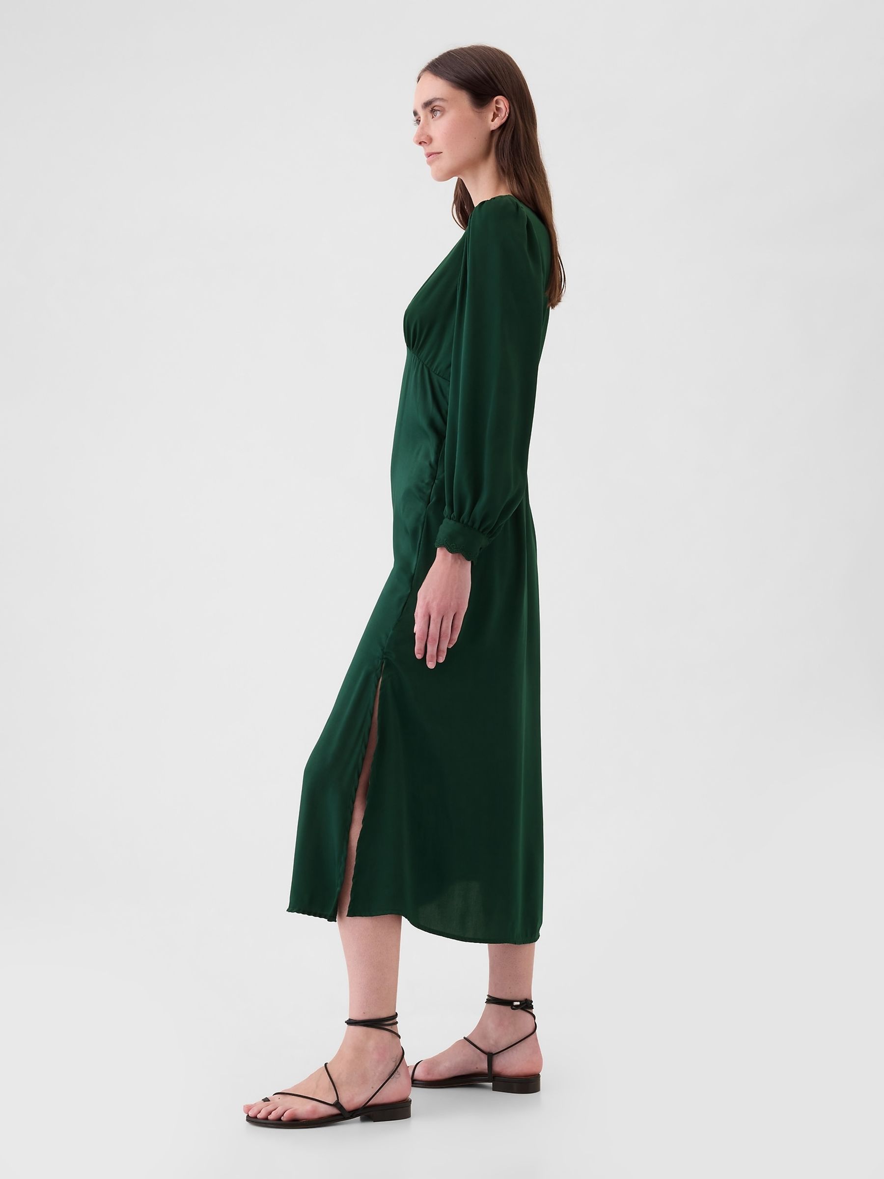 Green Satin Empire Midi Dress - Image 3 of 5