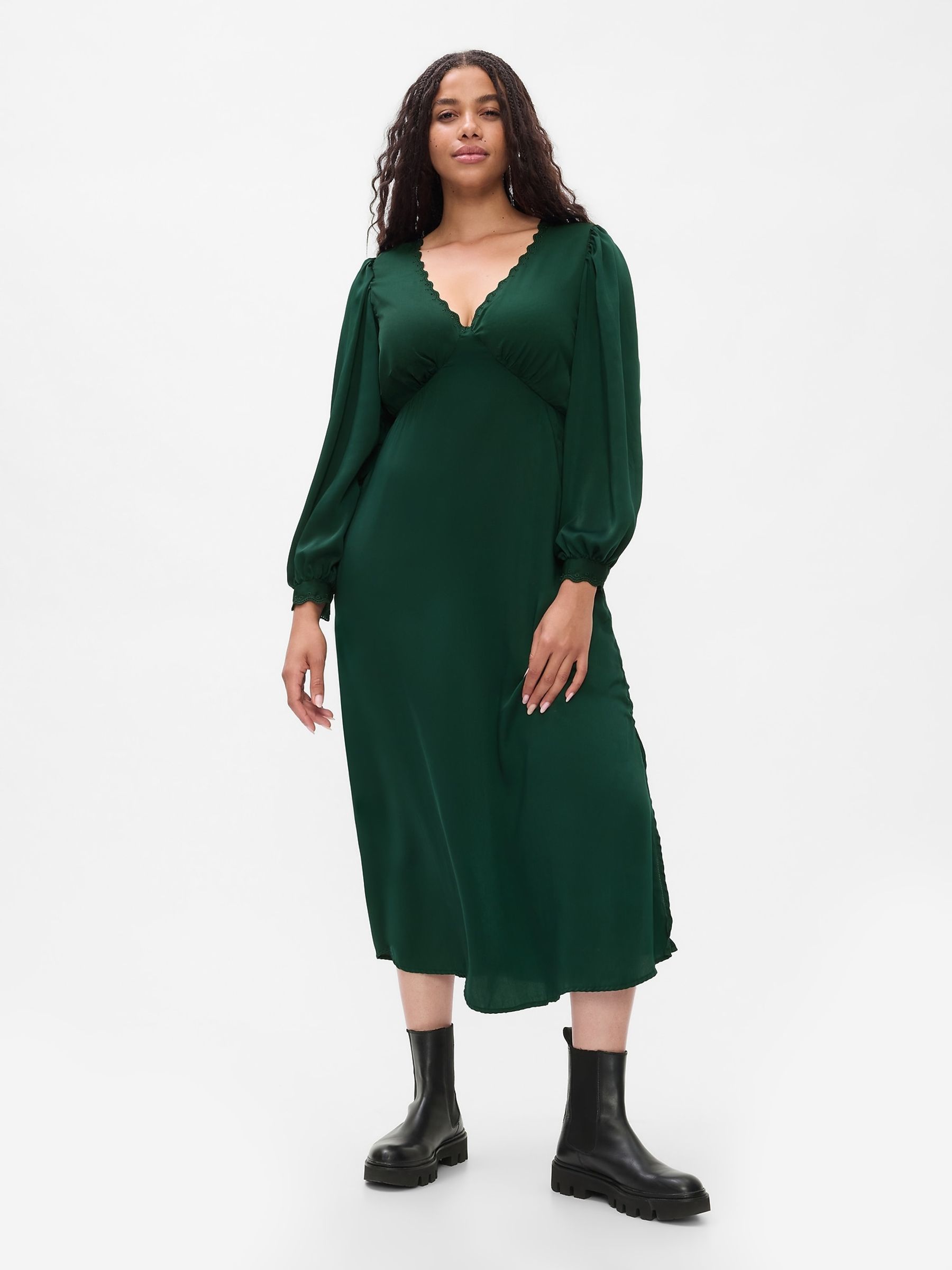 Green Satin Empire Midi Dress - Image 4 of 5