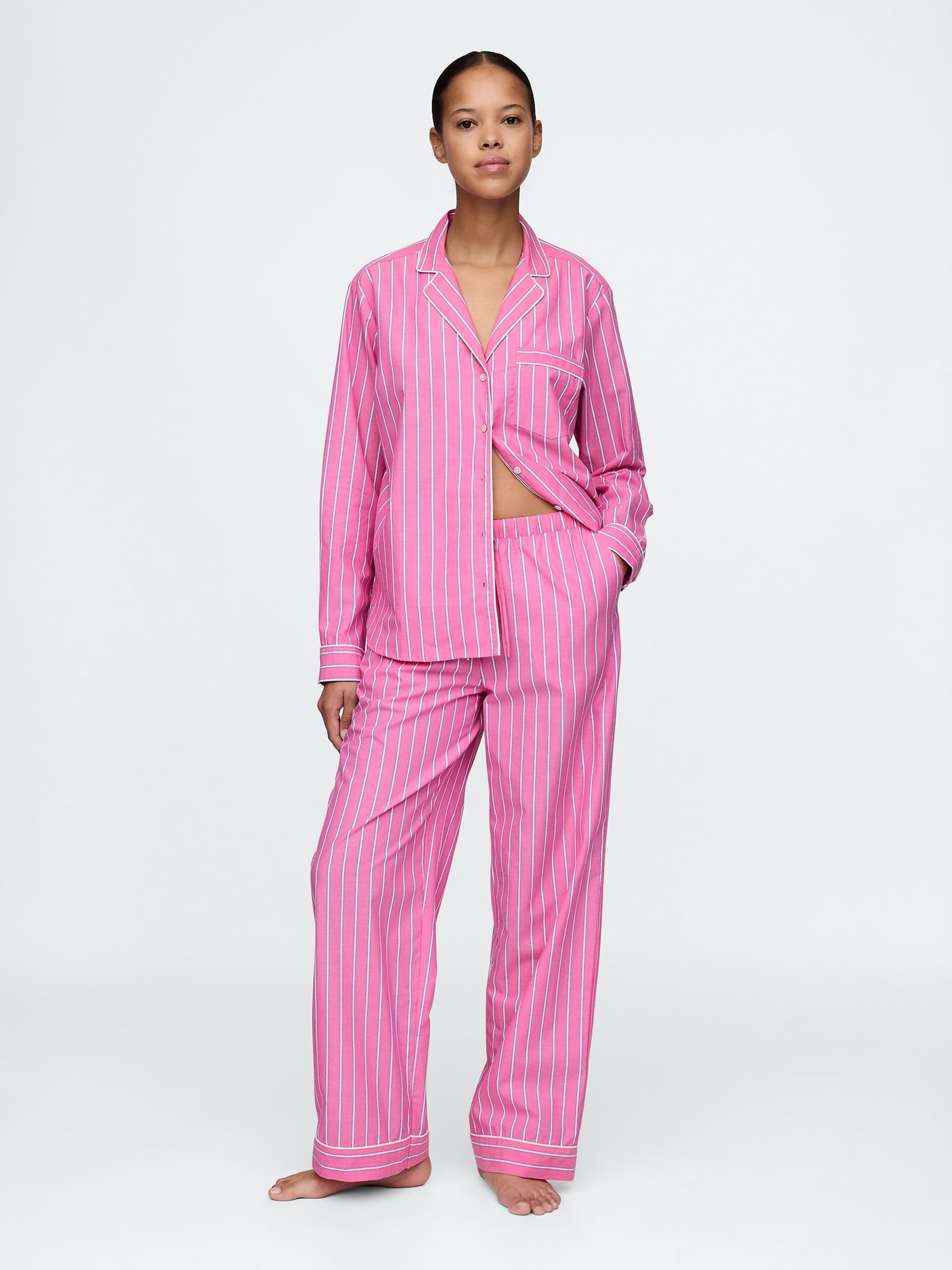 Pink Stripe Trouser Cotton Poplin Pyjama Bottoms - Image 1 of 4