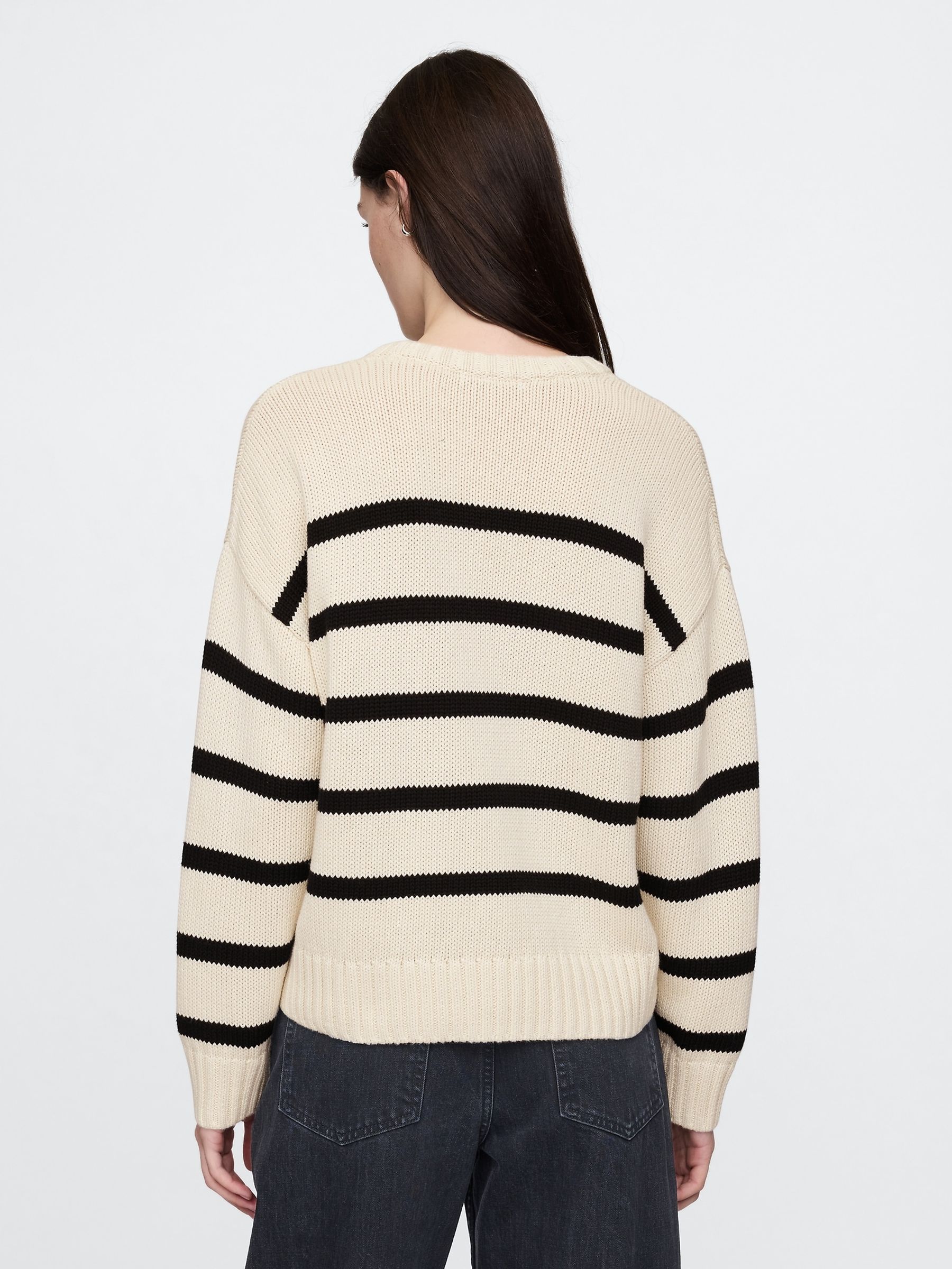 Cream/Navy Blue Stripe Cotton Crew Neck Jumper - Image 2 of 5