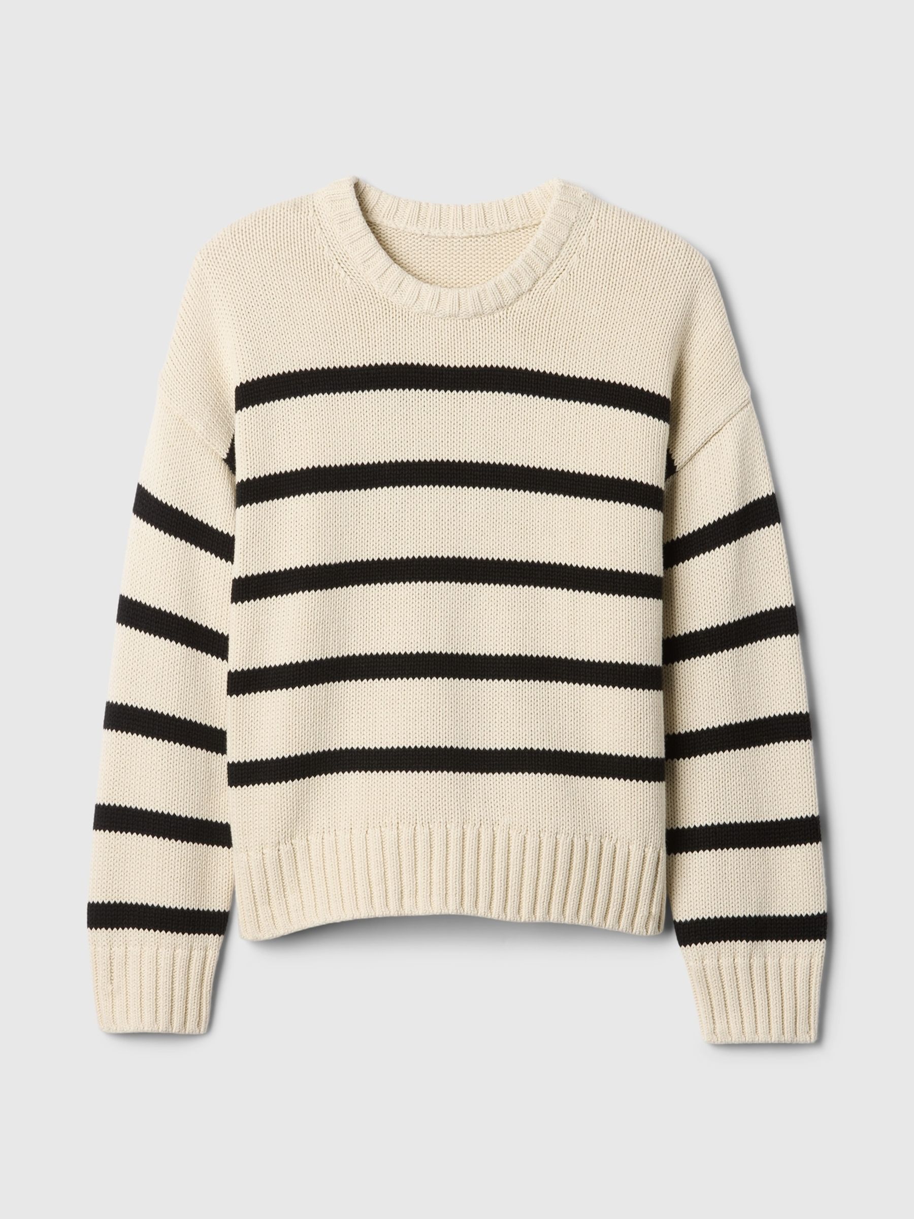 Cream/Navy Blue Stripe Cotton Crew Neck Jumper - Image 4 of 5