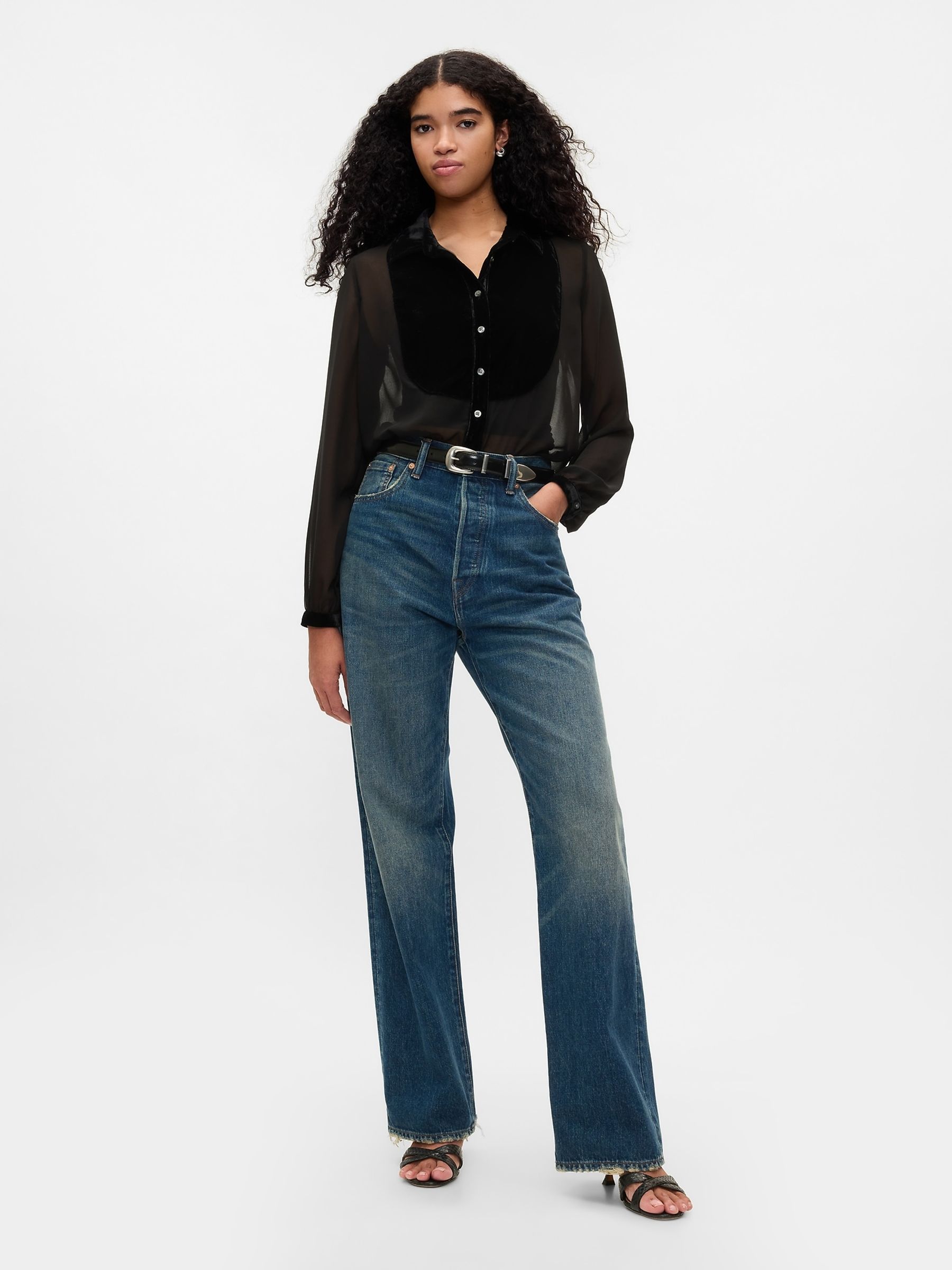 Black Classic Velvet Oversized Shirt - Image 3 of 5